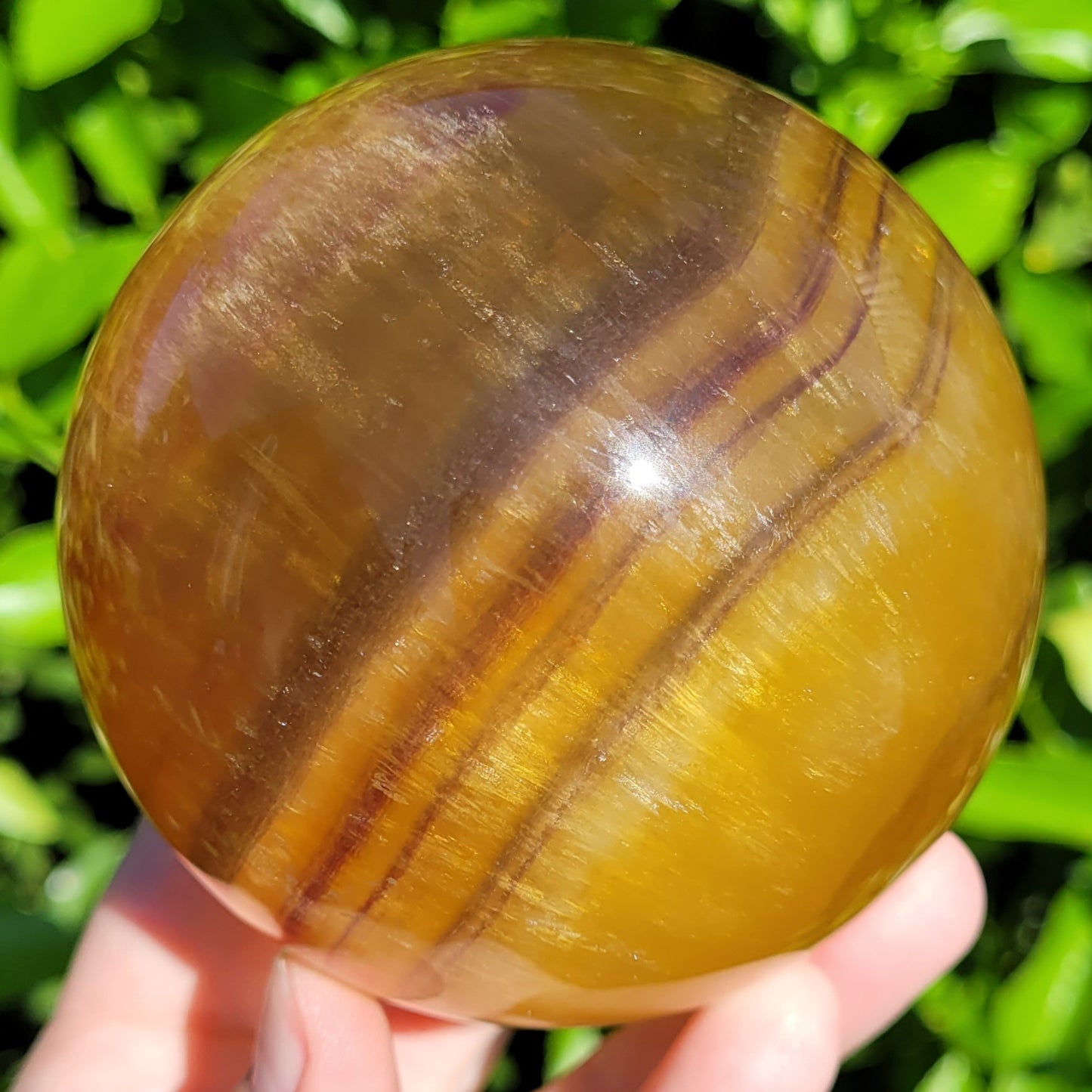 Yellow Banded Fluorite Crystal Sphere