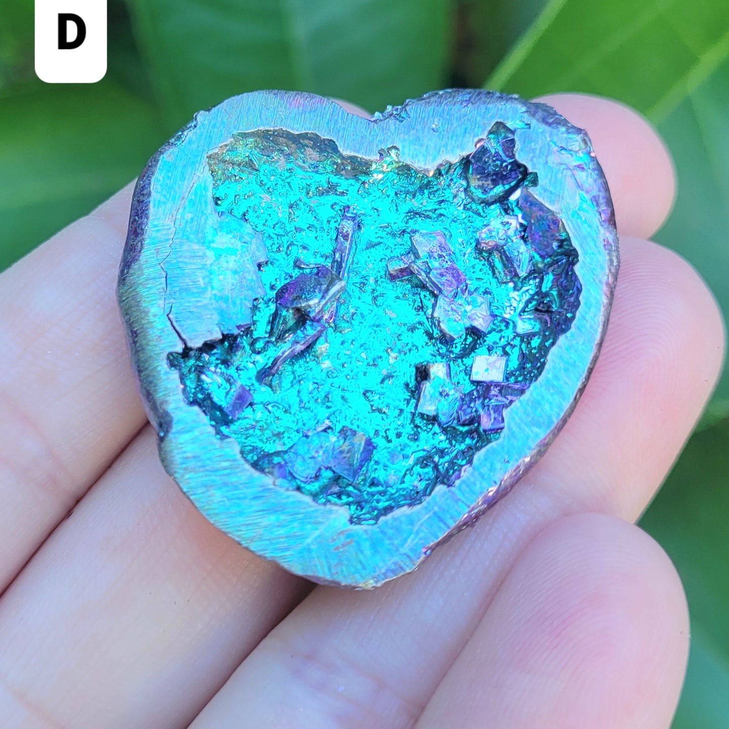 Bismuth heart with crystals