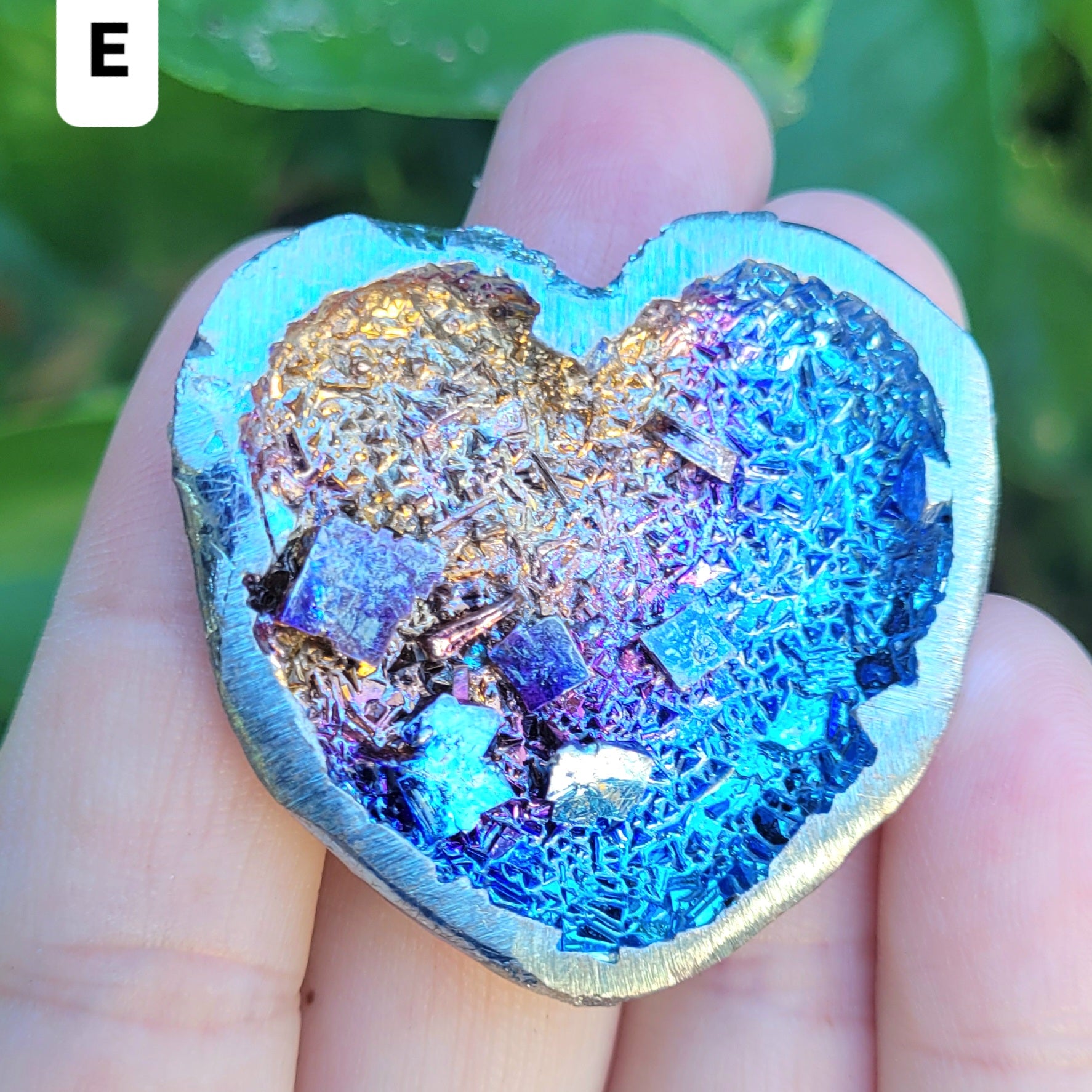 Bismuth heart with crystals