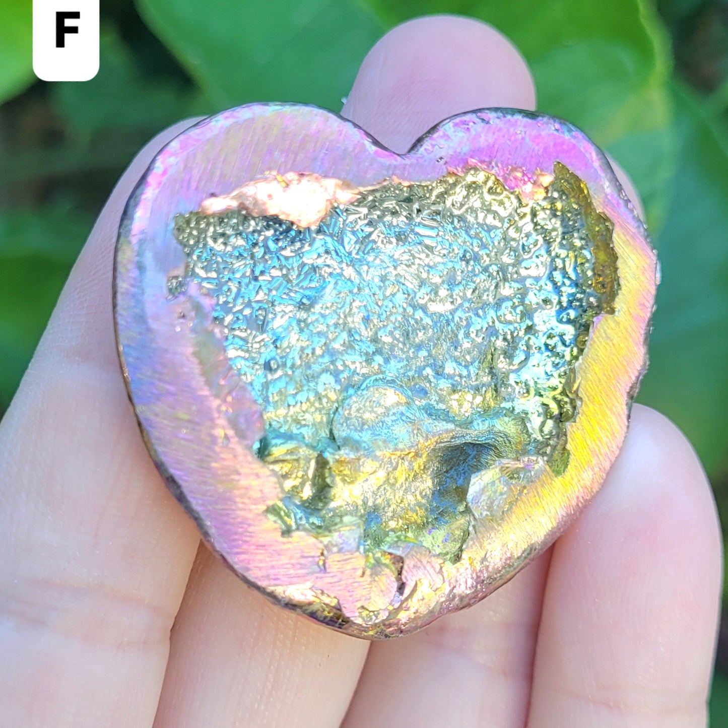 Bismuth heart with crystals