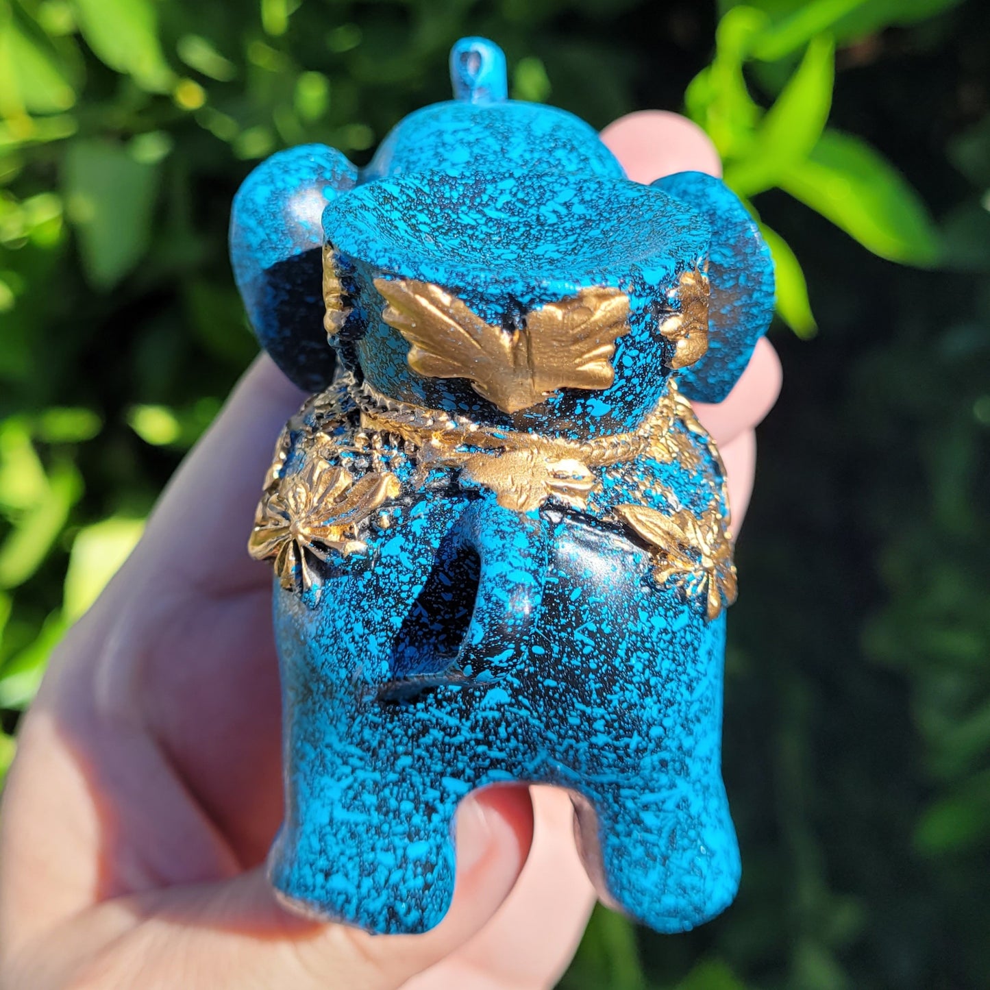 Elephant Sphere Stand in Teal and Gold, for Crystal Balls or Eggs 1.5" to 3.2" (37mm to 71mm)