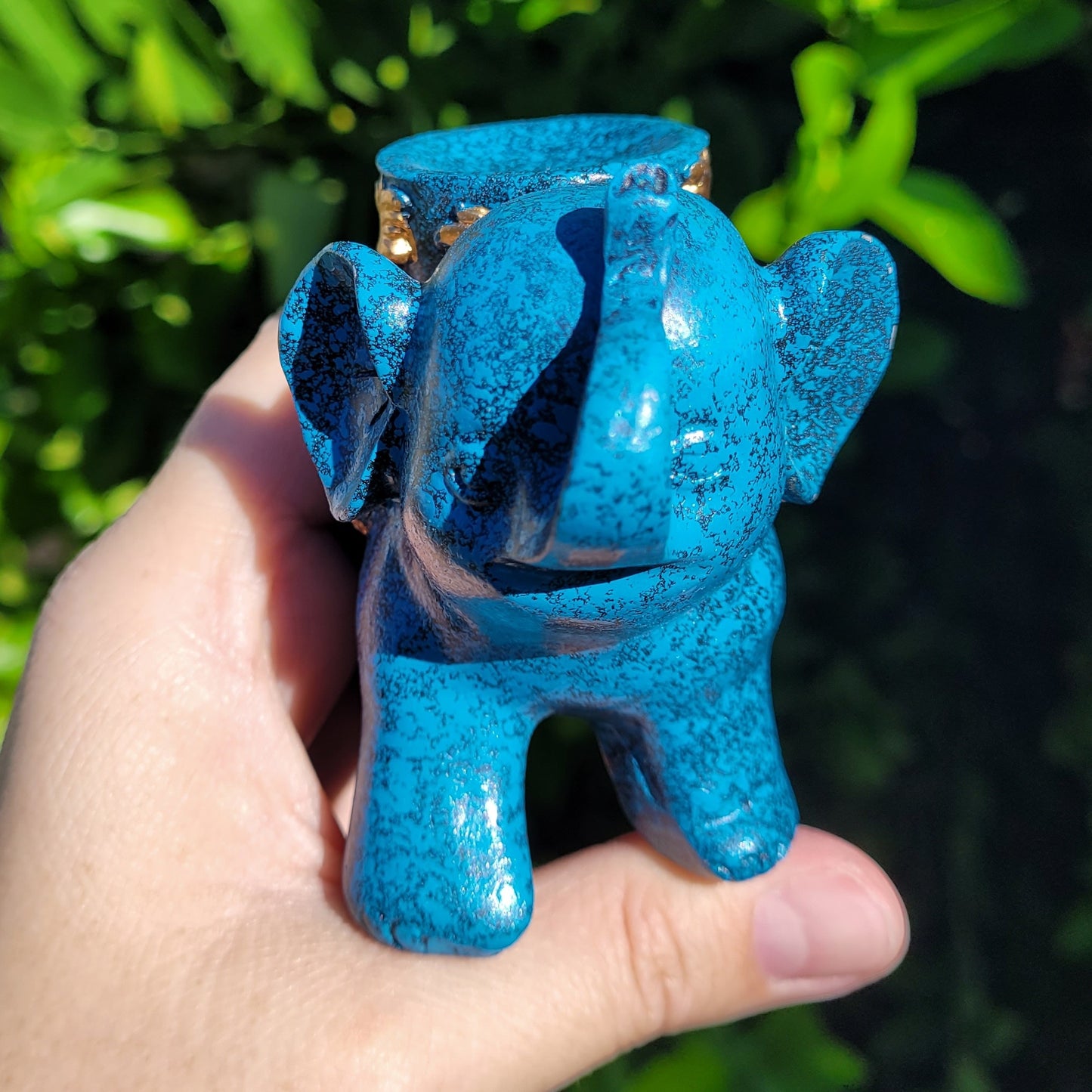Elephant Sphere Stand in Teal and Gold, for Crystal Balls or Eggs 1.5" to 3.2" (37mm to 71mm)
