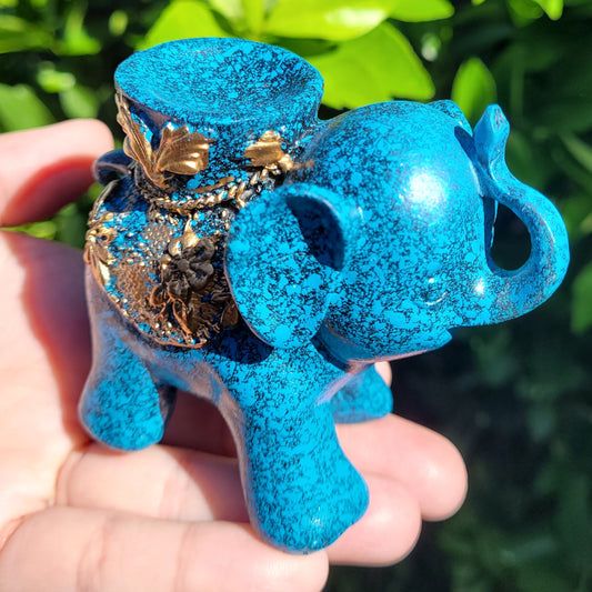Elephant Sphere Stand in Teal and Gold, for Crystal Balls or Eggs 1.5" to 3.2"