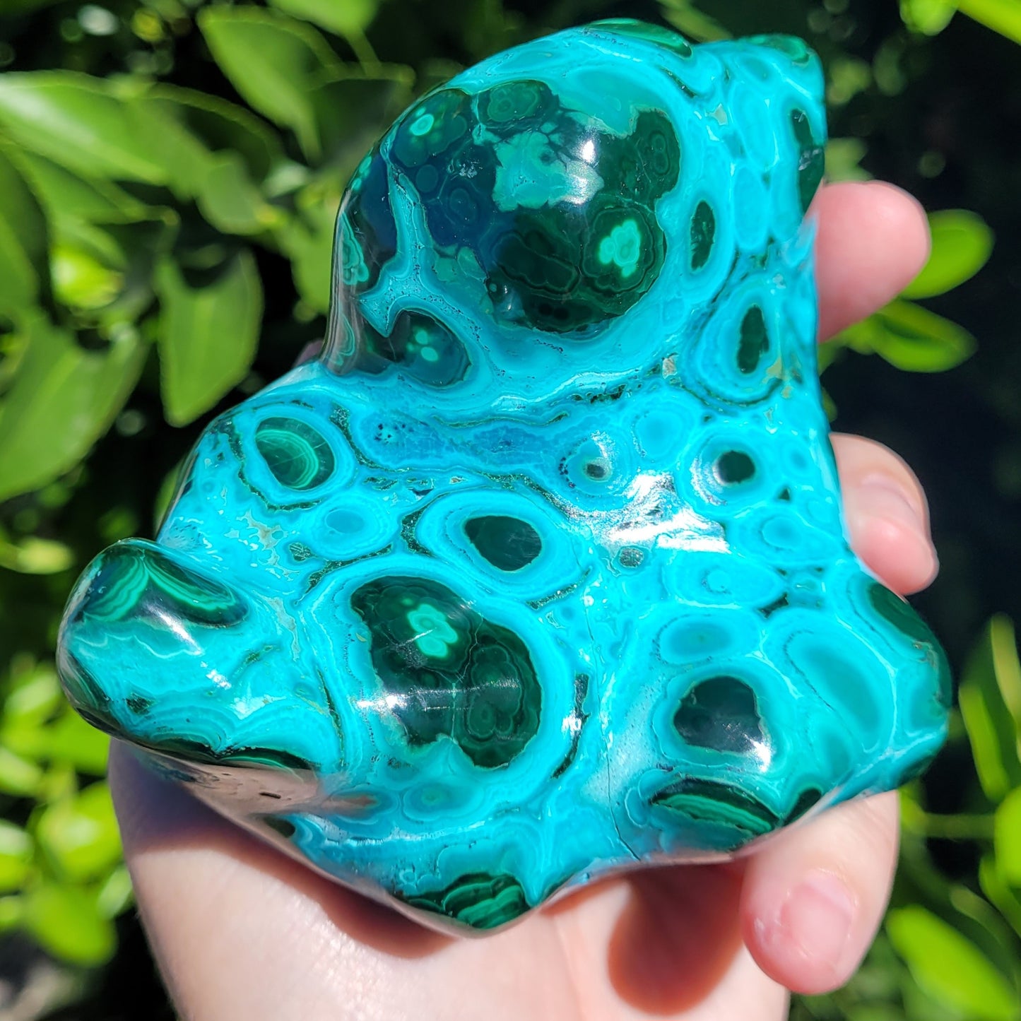 Chrysocolla and Malachite Crystal Specimen, Freeform Polished and Raw, 458g, 4.4"