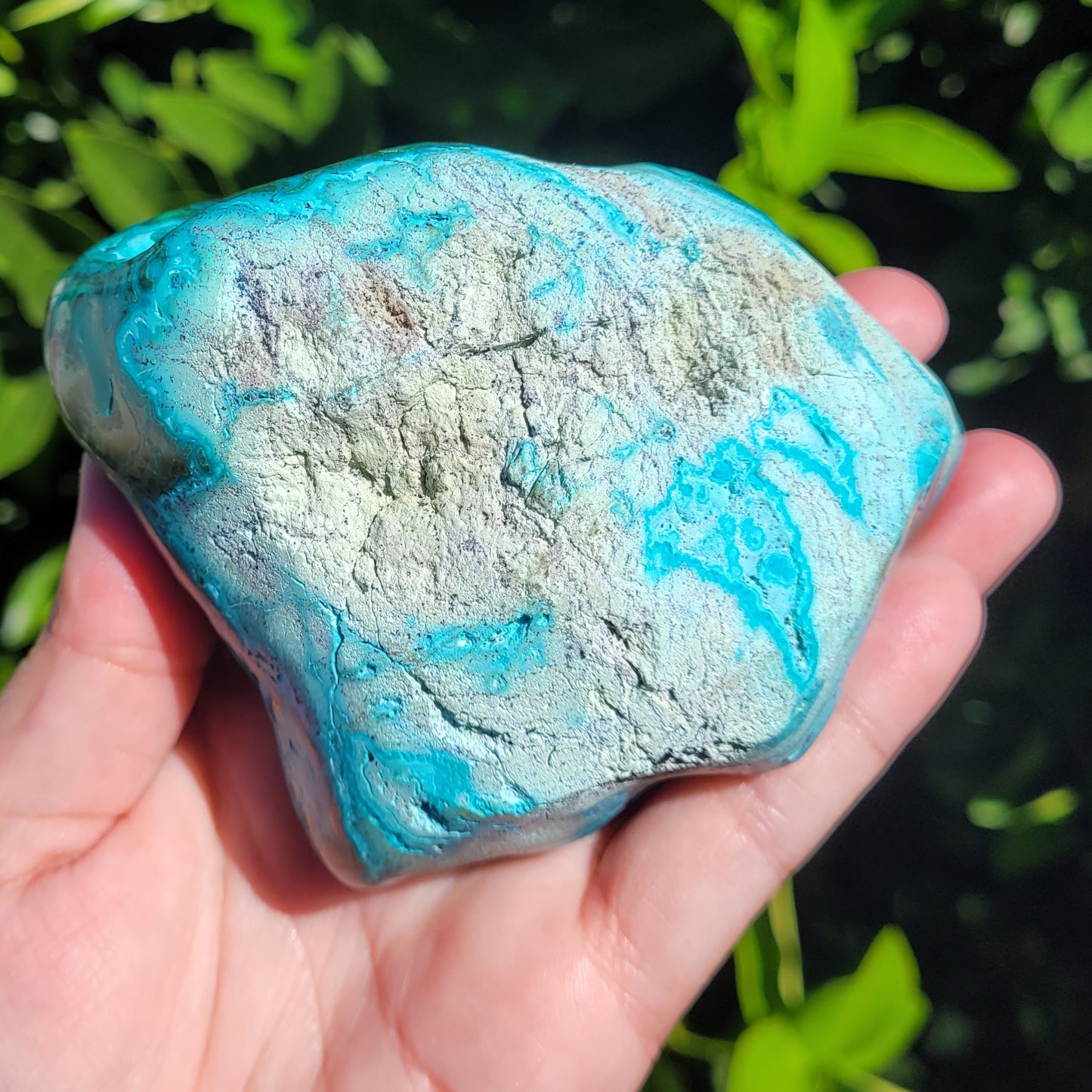 Chrysocolla and Malachite Crystal Specimen, Freeform Polished and Raw, 458g, 4.4"