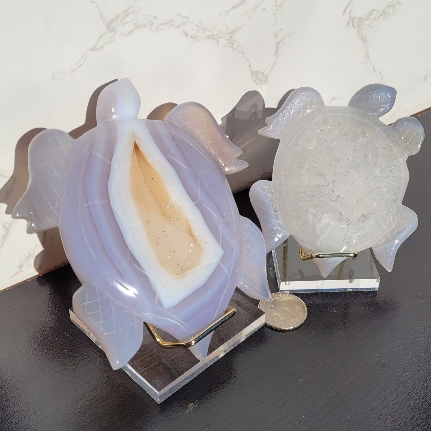 Gold Museum Style Acrylic and Metal Display Stands for Hearts, Geodes, Products in Small and Large