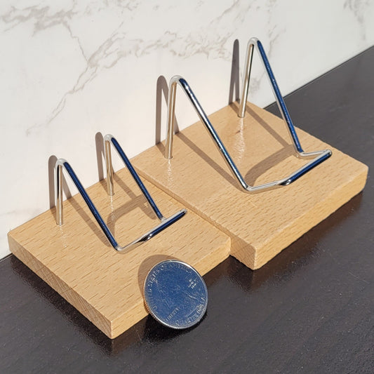 Museum Style Wood and Metal Display Stands for Hearts, Geodes, Products