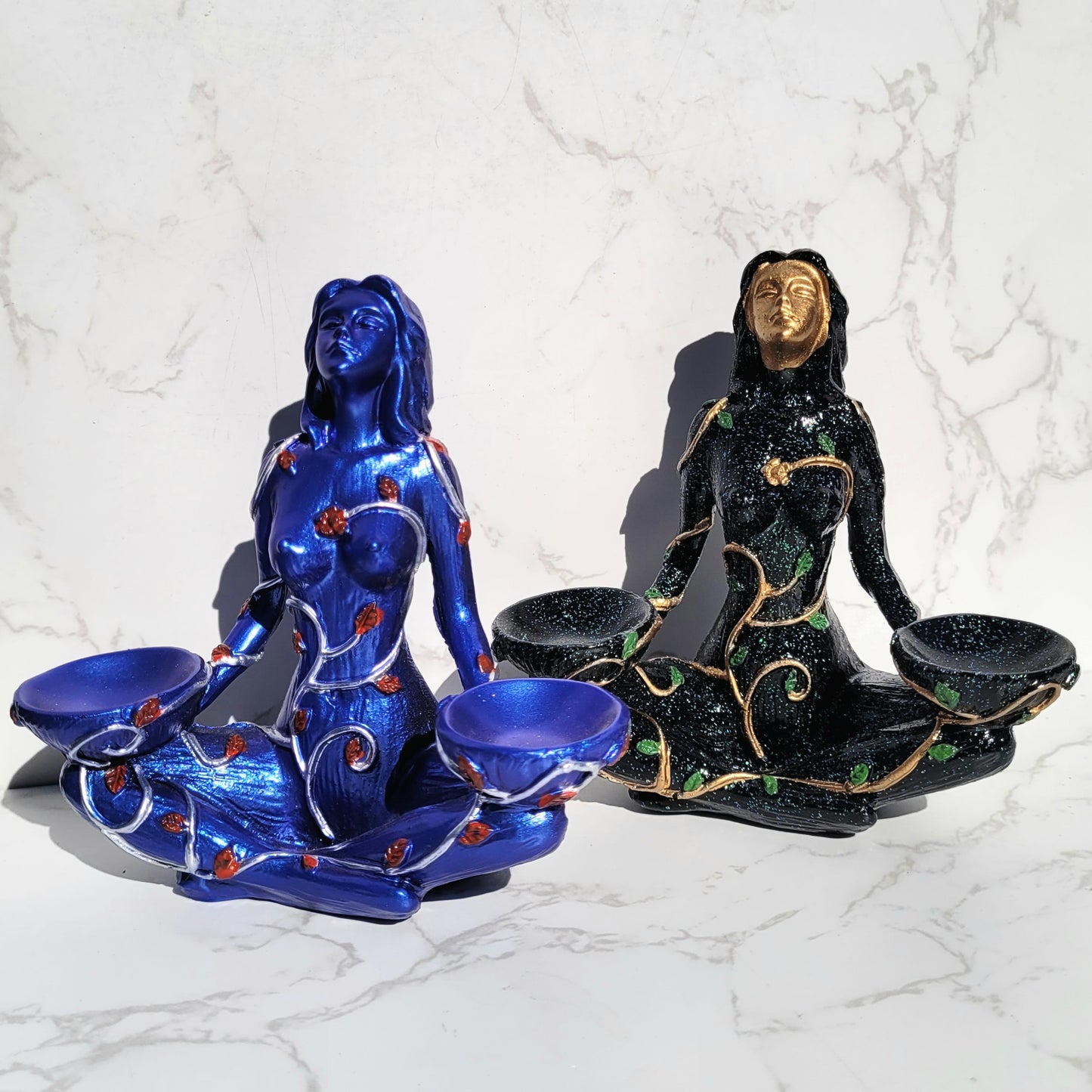 Goddess Two Sphere Display Stand in Blue or Black Sparkle, For Crystal Balls from 1" to 2.4" (25mm to 60mm)