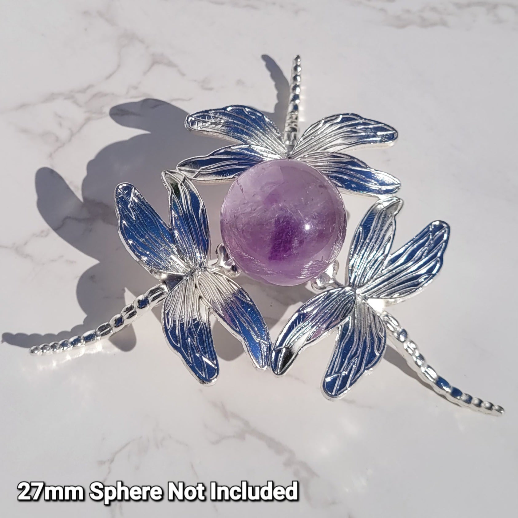 Dragonfly Sphere Holder Stand in Silver, for Crystal Balls 1.1" to 3" (27mm to 77mm) 