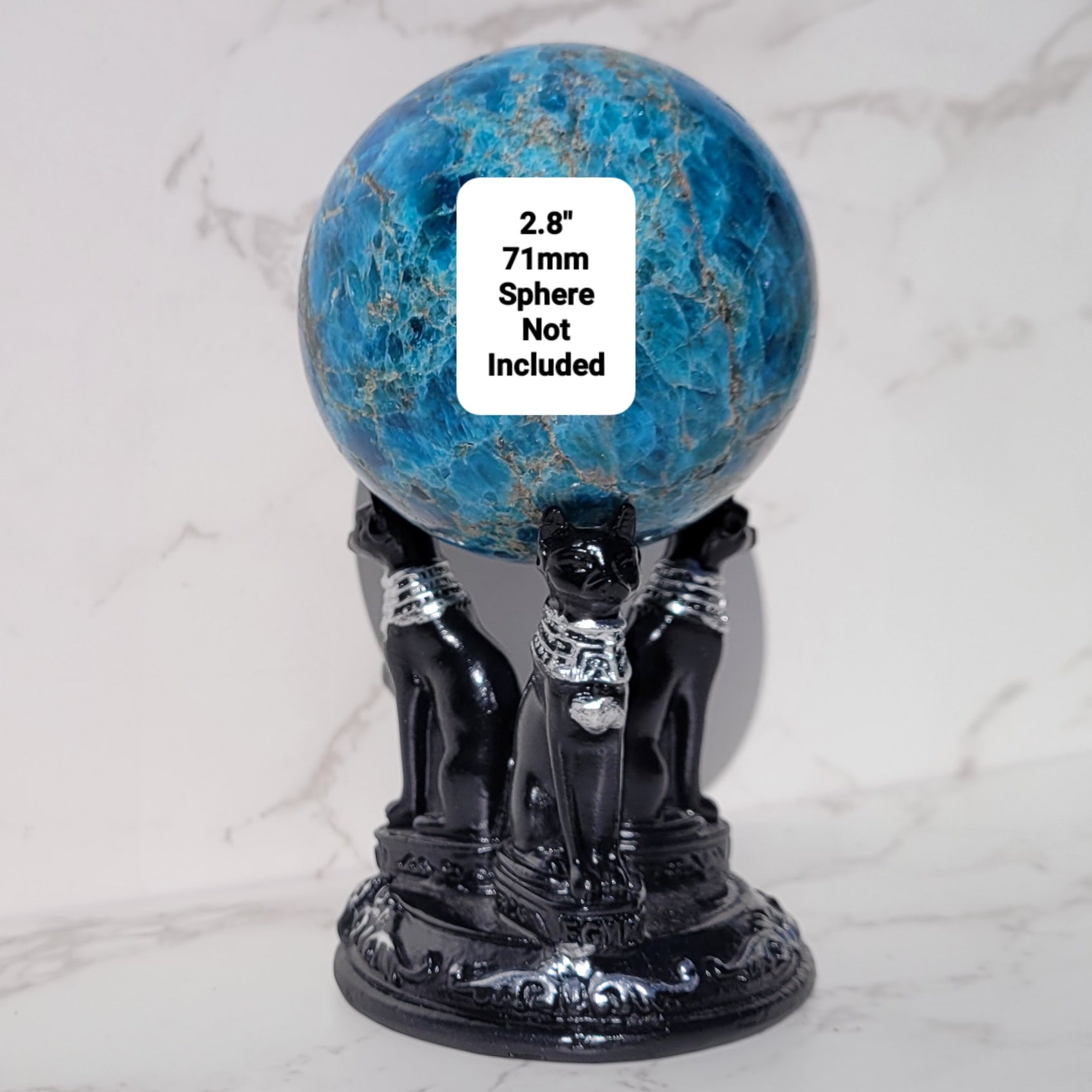 Black Egyptian Cat Sphere Display Stand for Crystal Balls or Eggs 1.5" to 4.5" (37mm to 113mm)