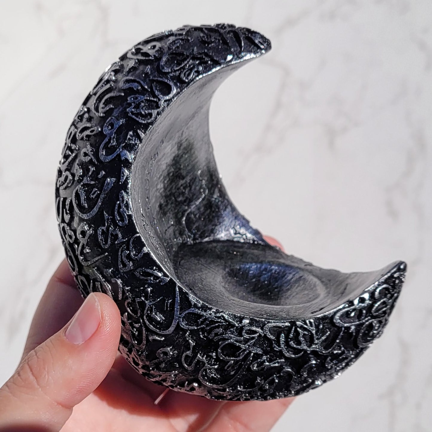 Black Moon Sphere Display Stand with Silver Trim, for Crystal Balls or Eggs 1.3" to 2.6" (35mm to 66mm)