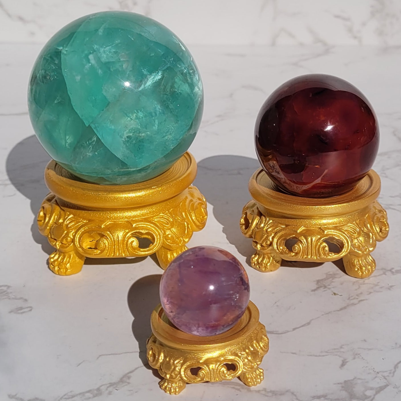 Fancy Gold Sphere Display Stands in 4 Sizes, for Crystal Balls 1.9" to 4.7" (47mm to 120mm)