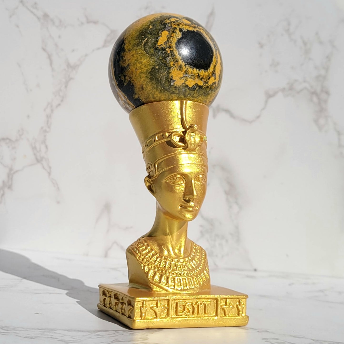 Egyptian Pharaoh Sphere Display Stand in Gold or Silver, for Crystal Balls or Eggs 1.5" to 3" (37mm to 75mm)