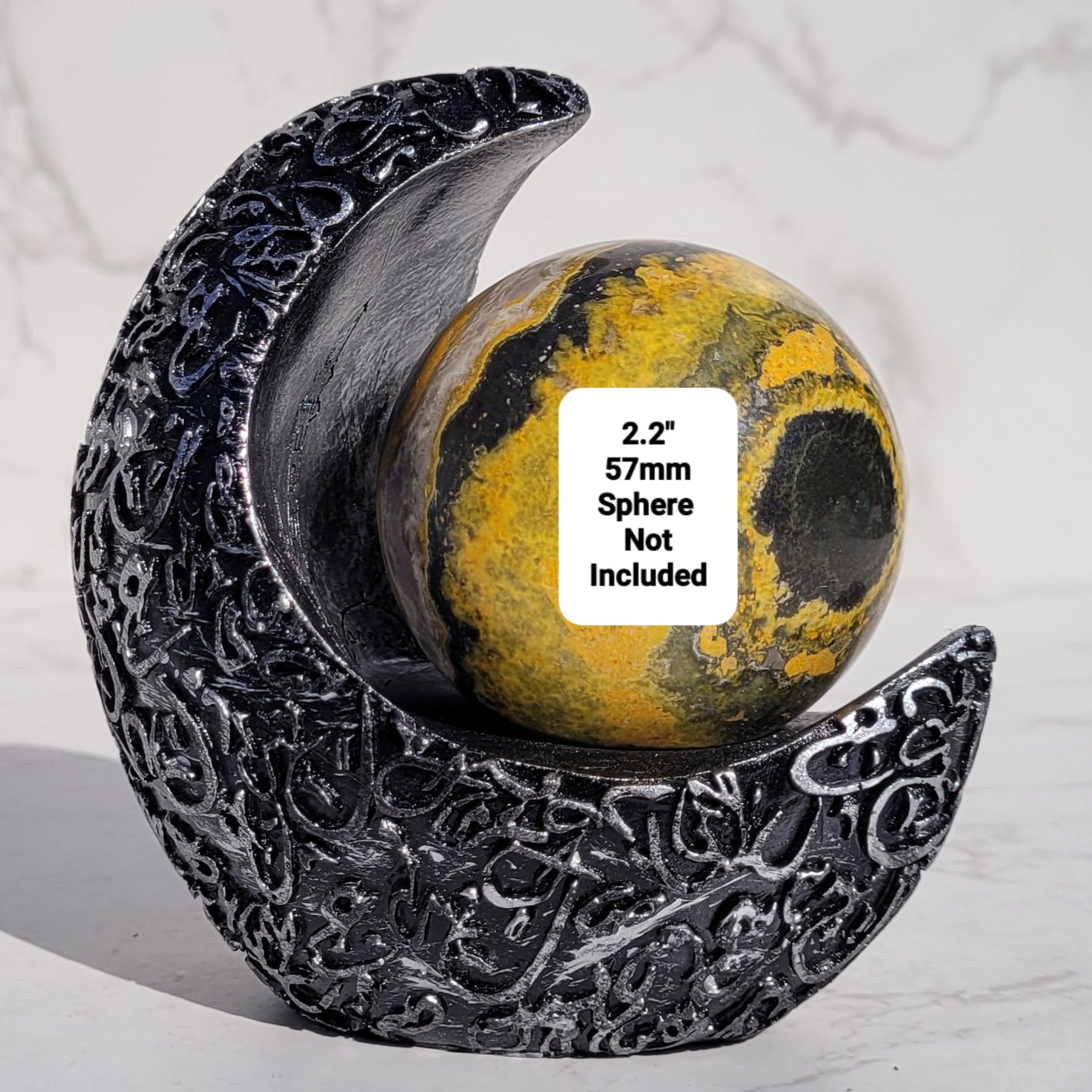 Black Moon Sphere Display Stand with Silver Trim, for Crystal Balls or Eggs 1.3" to 2.6" (35mm to 66mm)