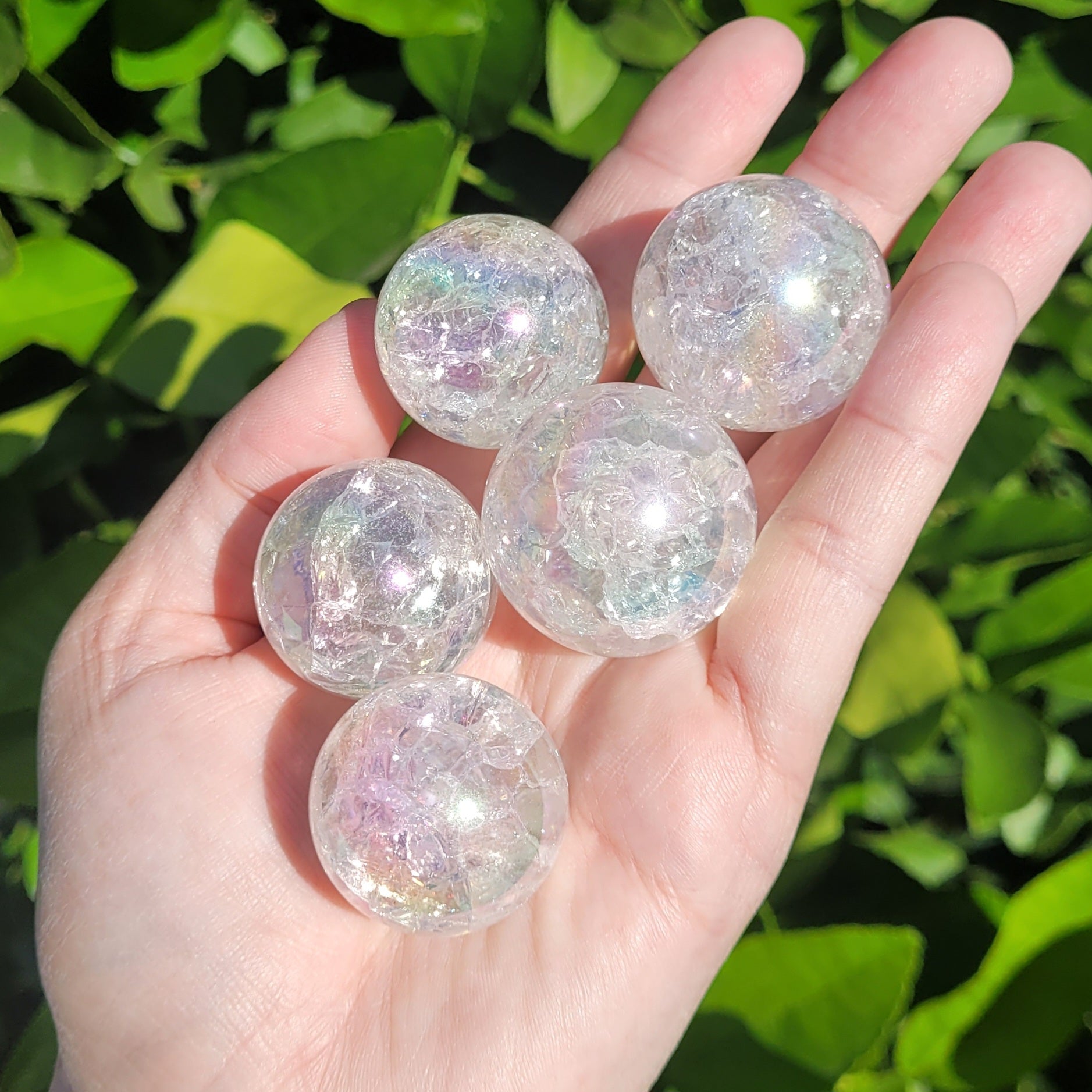 Angel Aura Clear Crackle Quartz Sphere, 29mm to 31mm