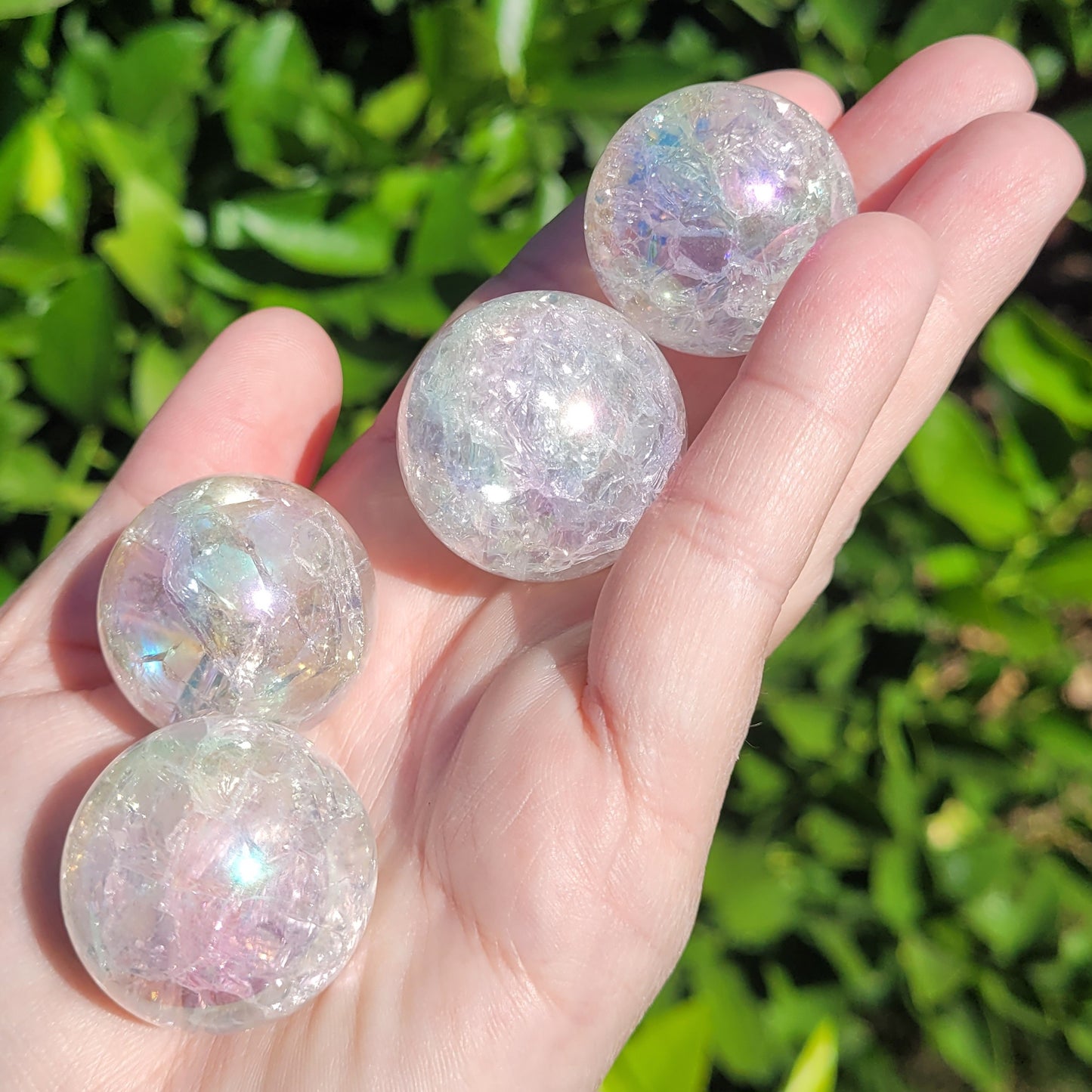 Angel Aura Clear Crackle Quartz Sphere, 29mm to 31mm