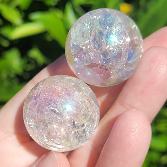 Angel Aura Clear Crackle Quartz Sphere, 29mm to 31mm