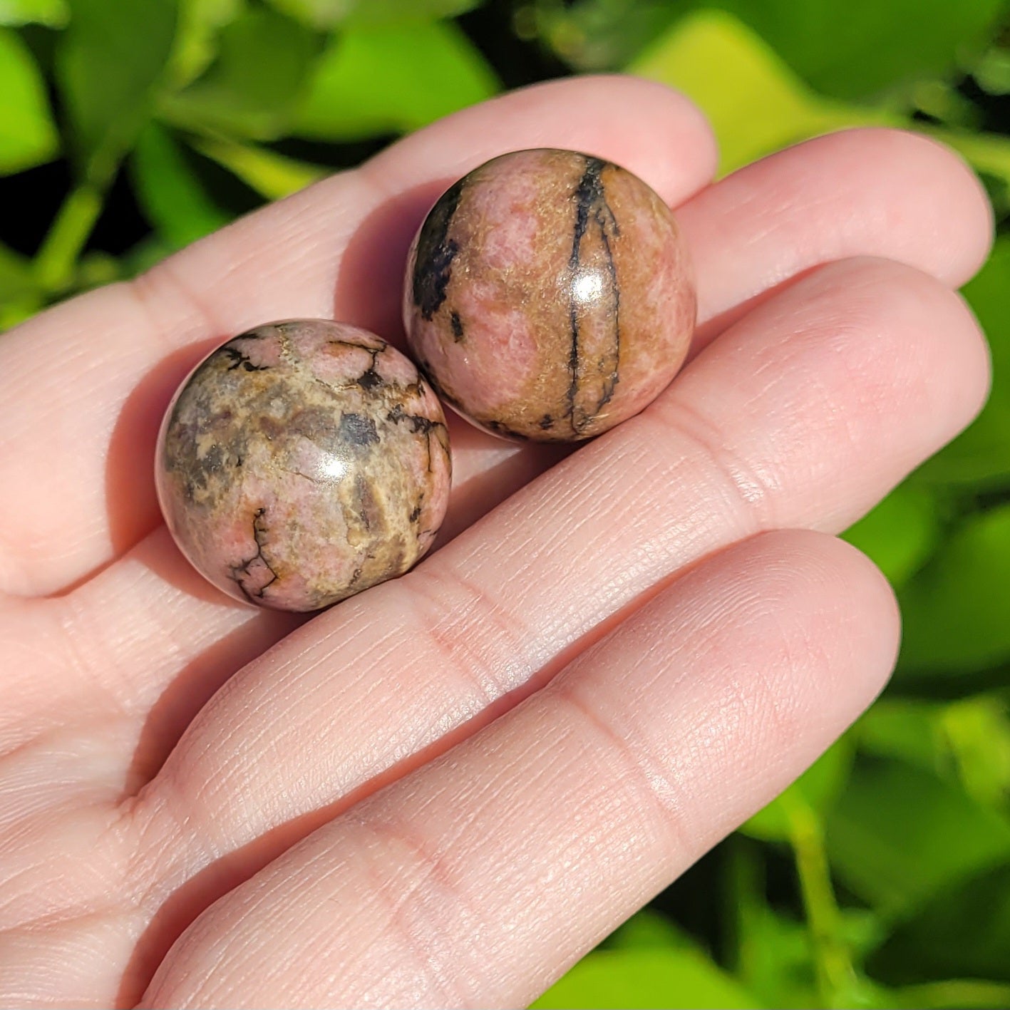 Pink, Orange and Black Rhodonite Mini Crystal Sphere, 8", 20mm