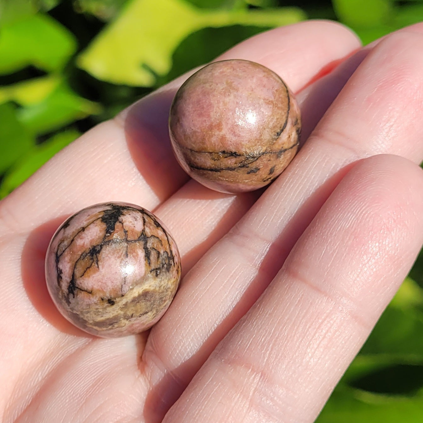 Pink, Orange and Black Rhodonite Mini Crystal Sphere, 8", 20mm