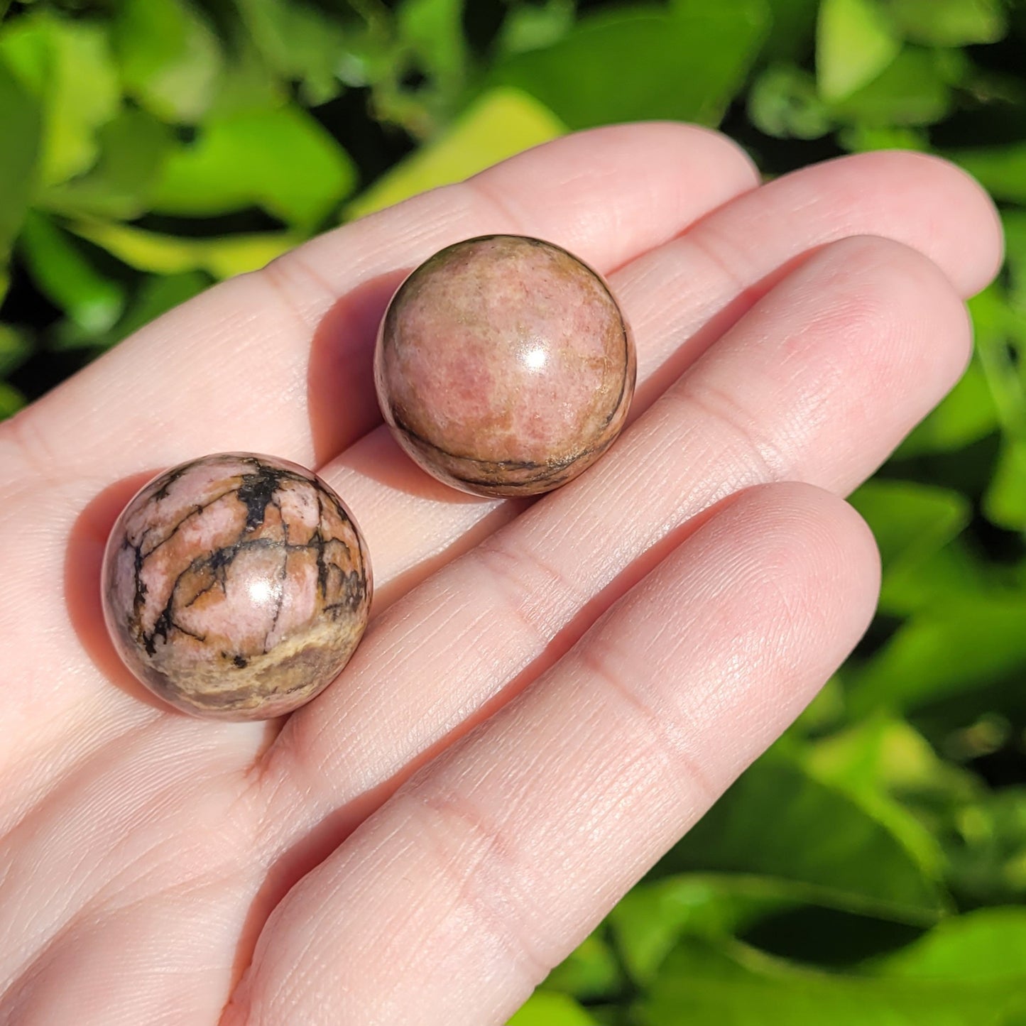 Pink, Orange and Black Rhodonite Mini Crystal Sphere, 8", 20mm