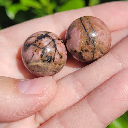 Pink, Orange and Black Rhodonite Mini Crystal Sphere, 8", 20mm