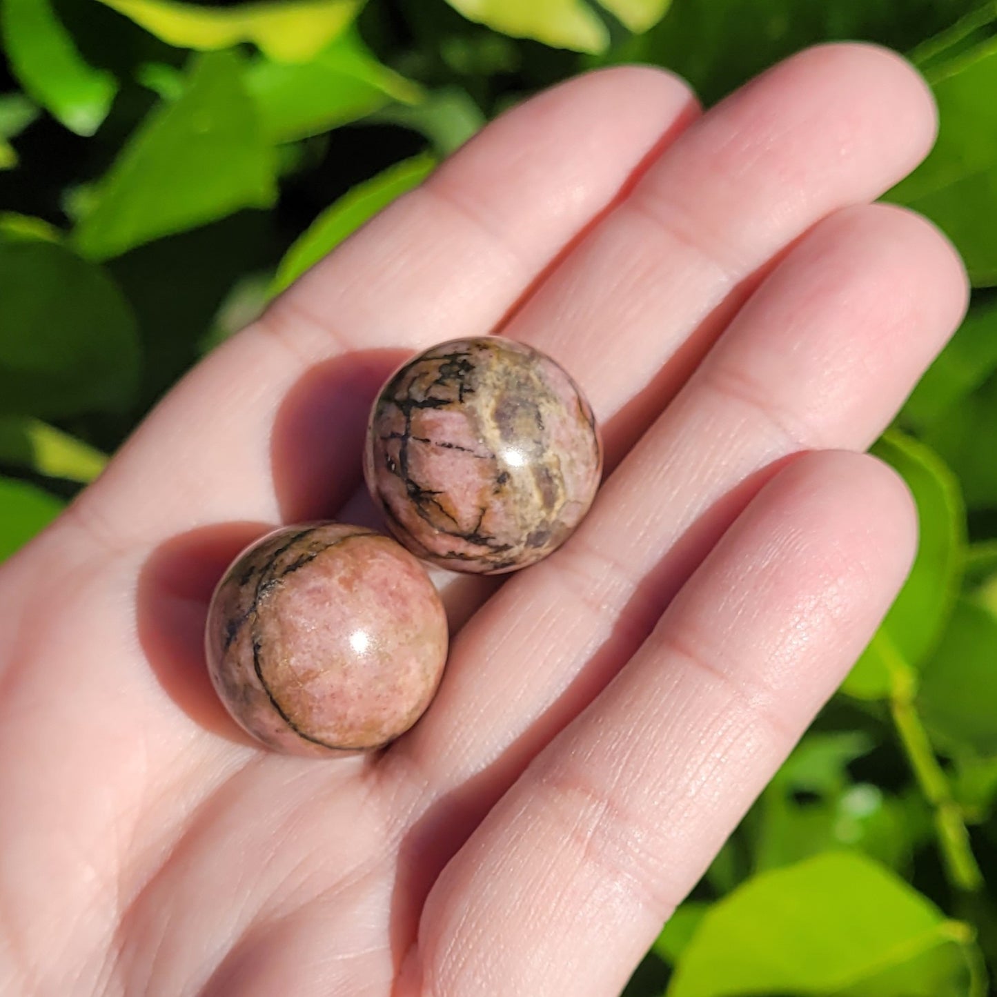 Pink, Orange and Black Rhodonite Mini Crystal Sphere, 8", 20mm