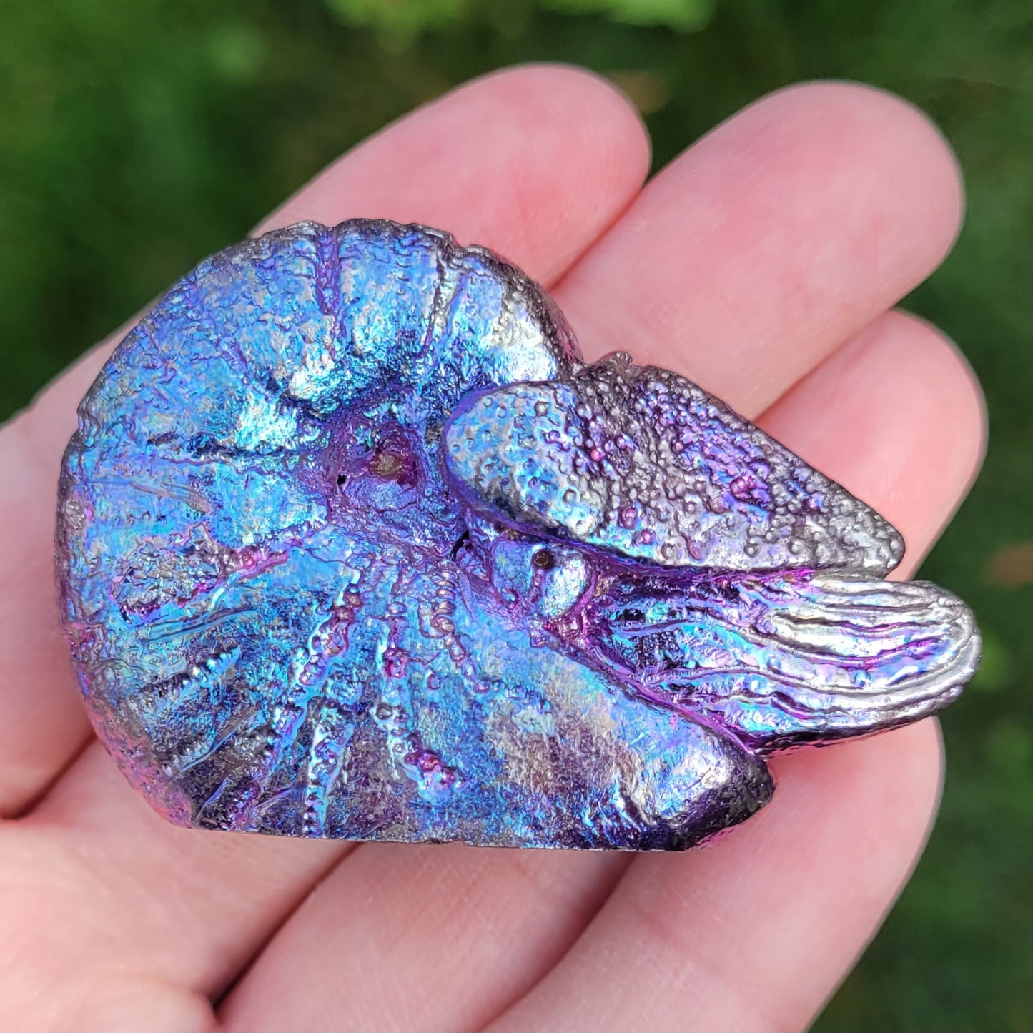 Bismuth Nautilus Sculptures in Rainbow and Single Colors, Made by The Bismuth Smith