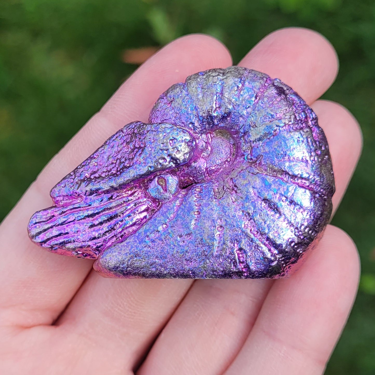 Bismuth Nautilus Sculptures in Rainbow and Single Colors, Made by The Bismuth Smith