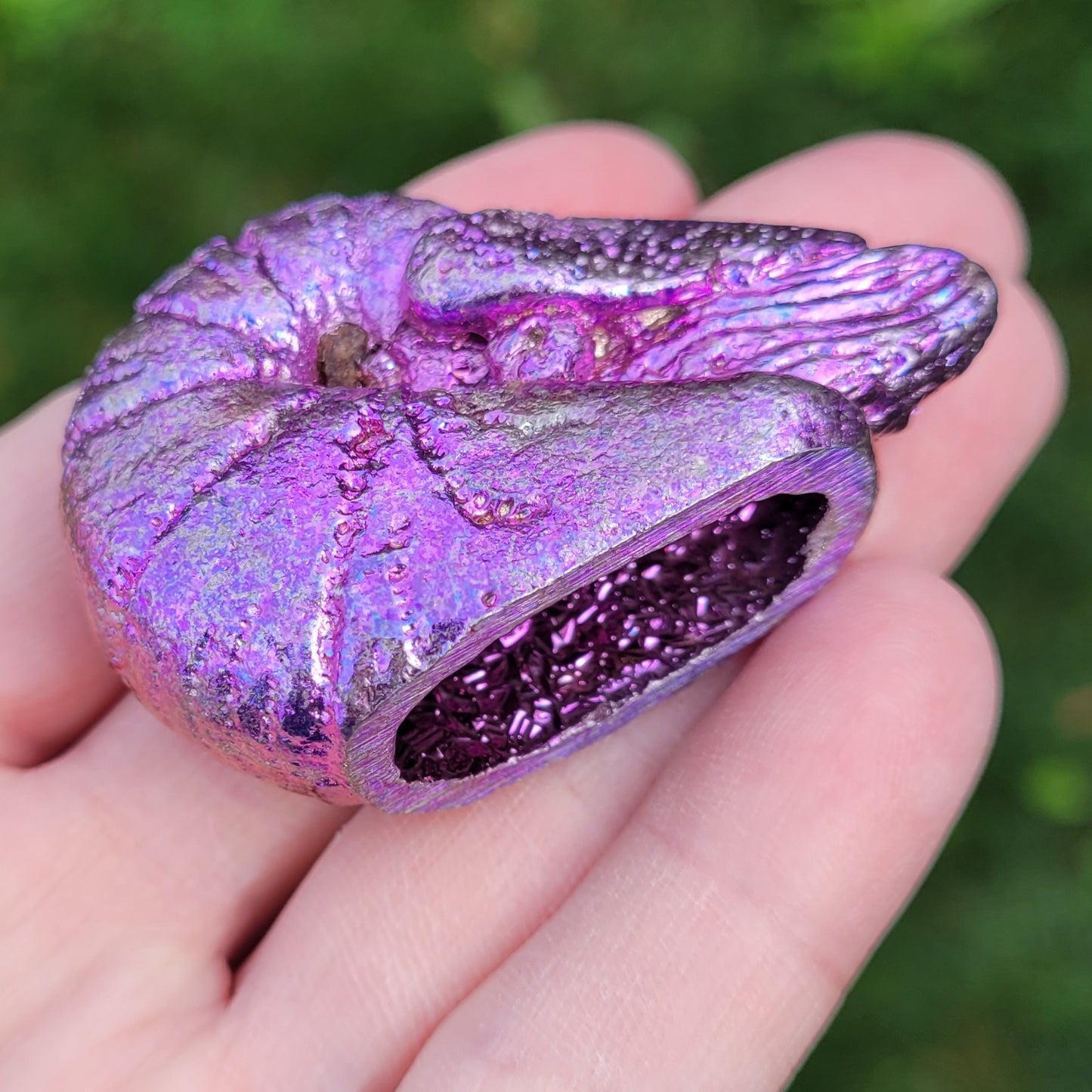 Bismuth Nautilus Sculptures in Rainbow and Single Colors, Made by The Bismuth Smith