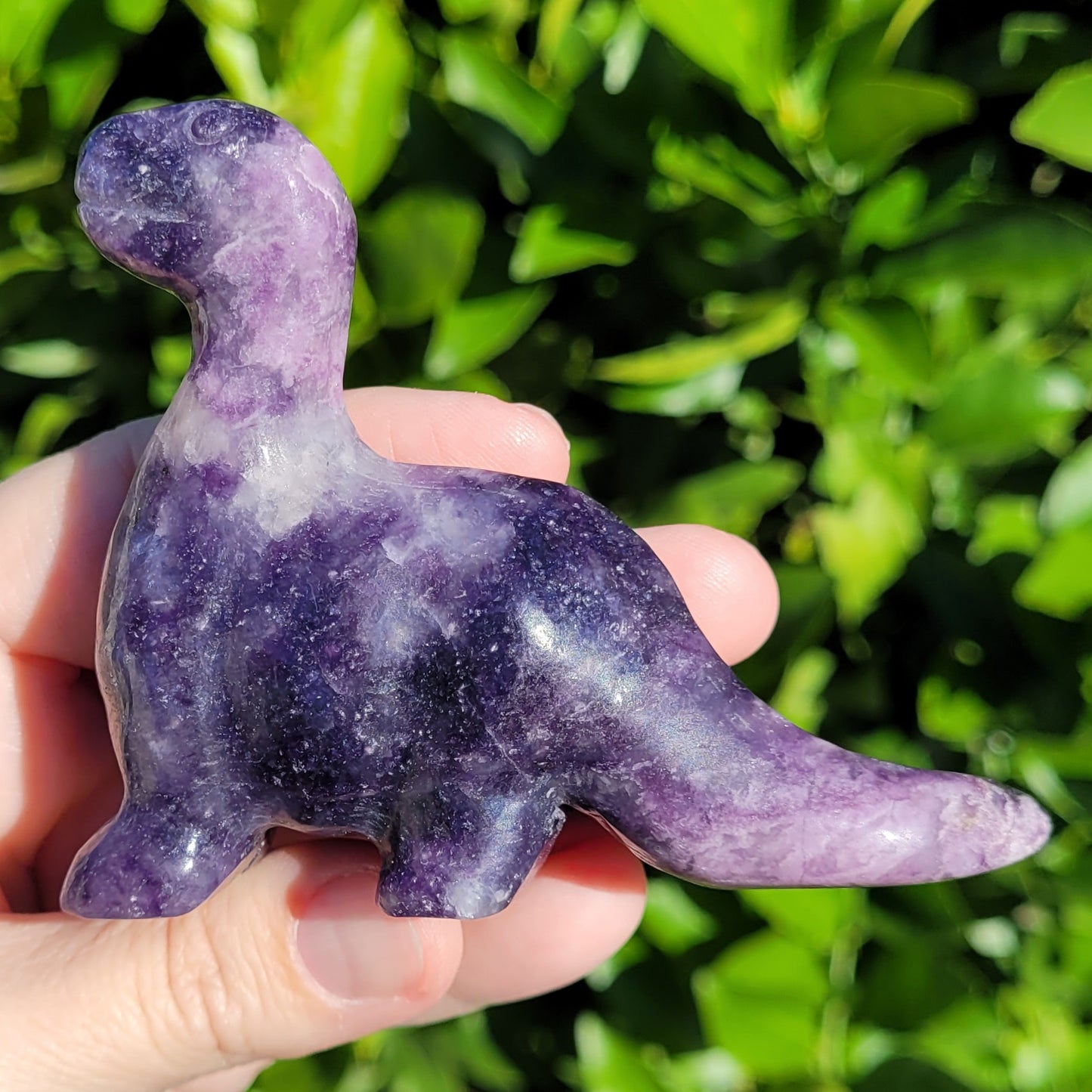 Lepidolite Purple Dinosaur, Brachiosaurus Freestanding Crystal Carving 4"