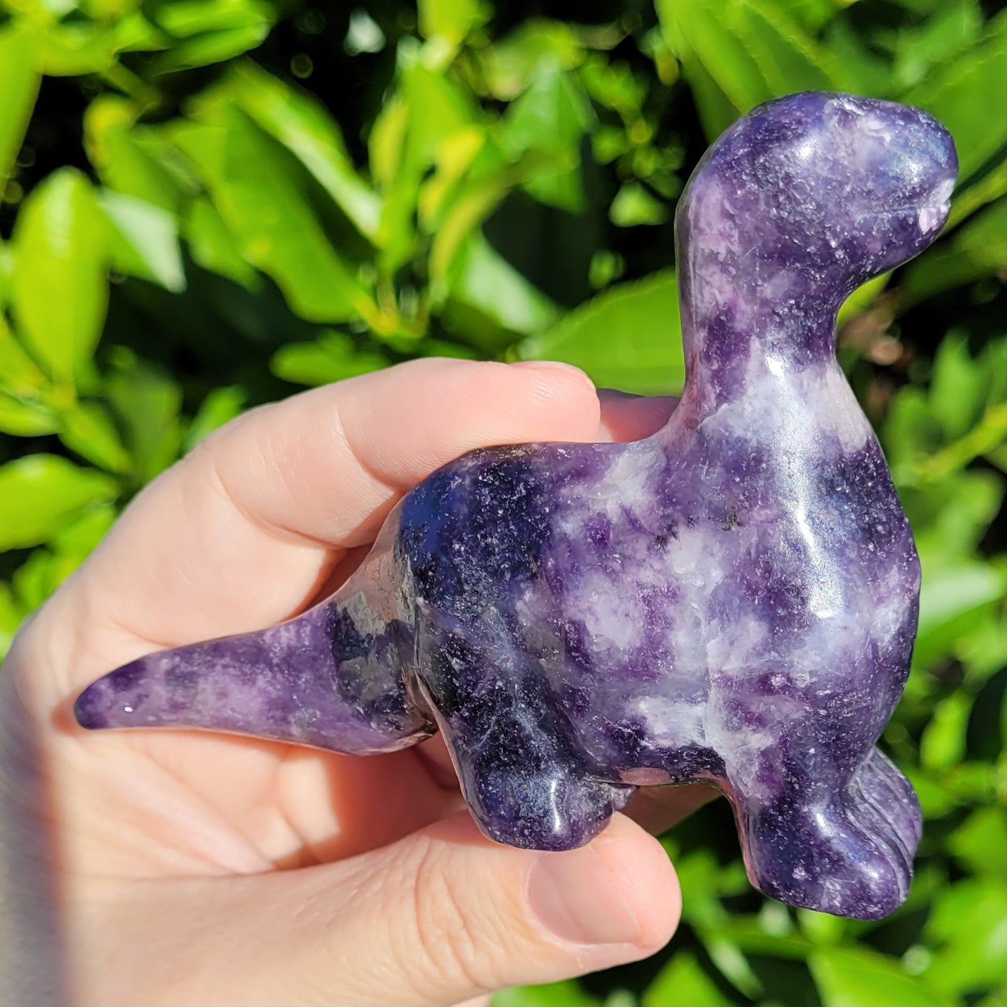 Lepidolite Purple Dinosaur, Brachiosaurus Freestanding Crystal Carving 4"