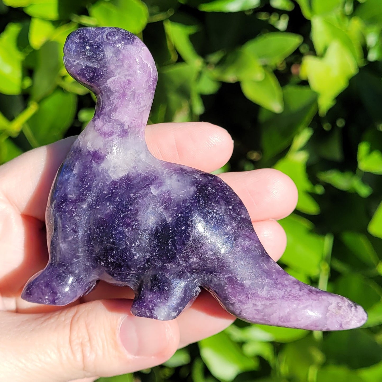 Lepidolite Purple Dinosaur, Brachiosaurus Freestanding Crystal Carving 4"