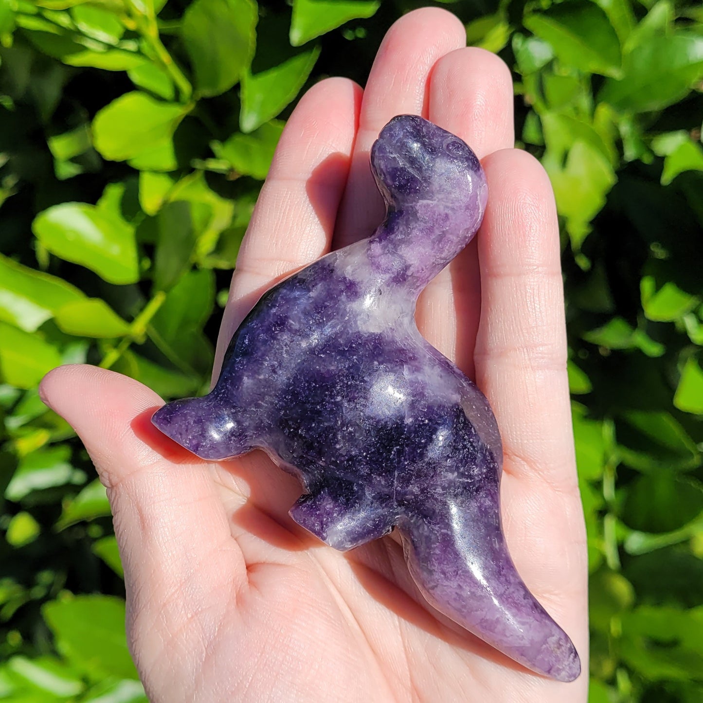 Lepidolite Purple Dinosaur, Brachiosaurus Freestanding Crystal Carving 4"