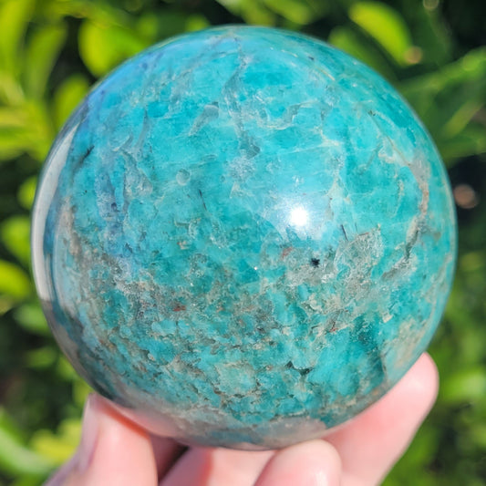 Amazonite with Smokey Quartz Crystal Sphere, 486g, 71mm, 2.8"