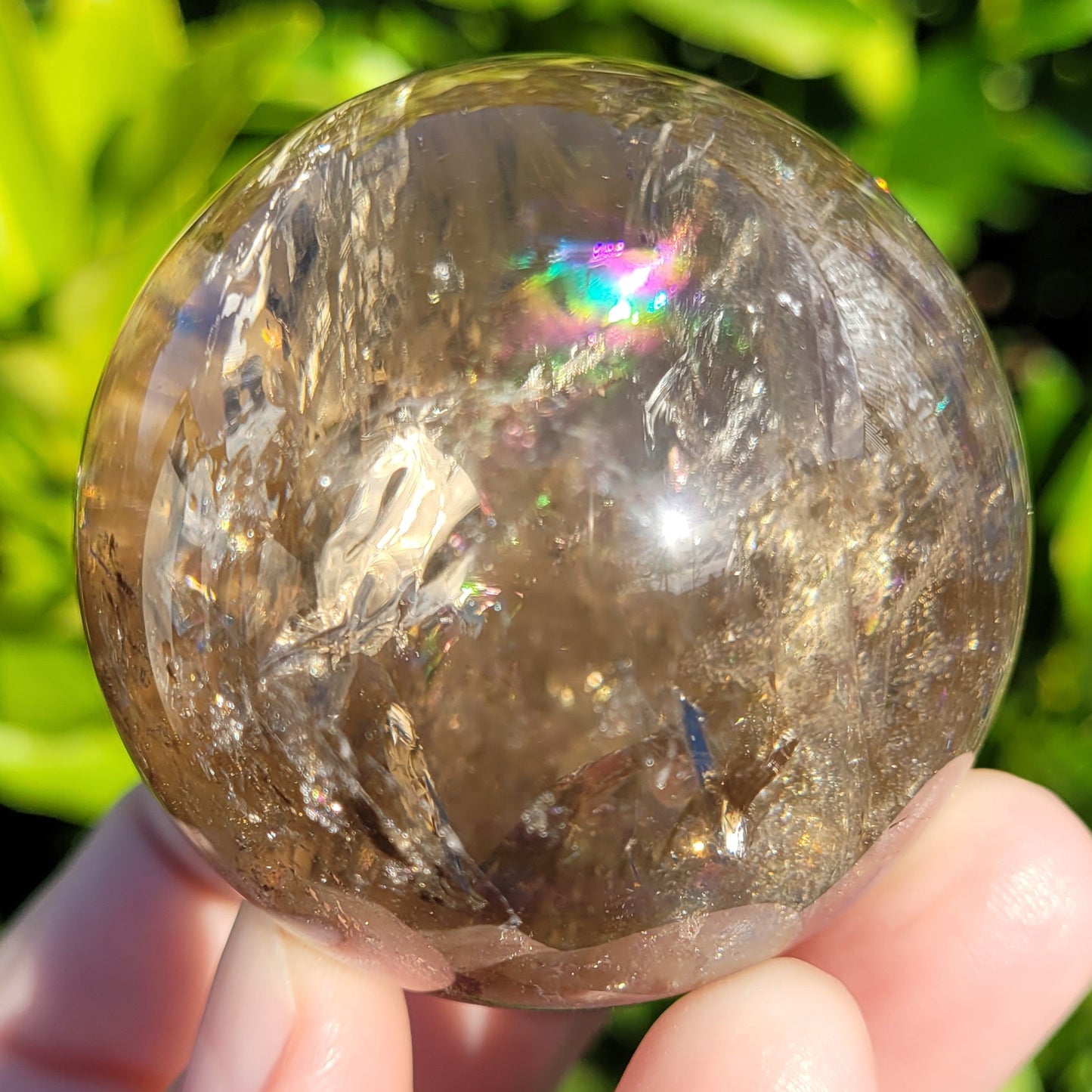 Smokey Quartz Crystal Sphere with Rainbows, 194g, 52mm, 2" (#15)