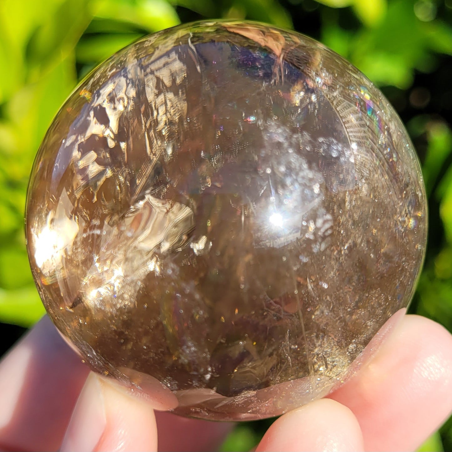 Smokey Quartz Crystal Sphere with Rainbows, 194g, 52mm, 2" (#15)