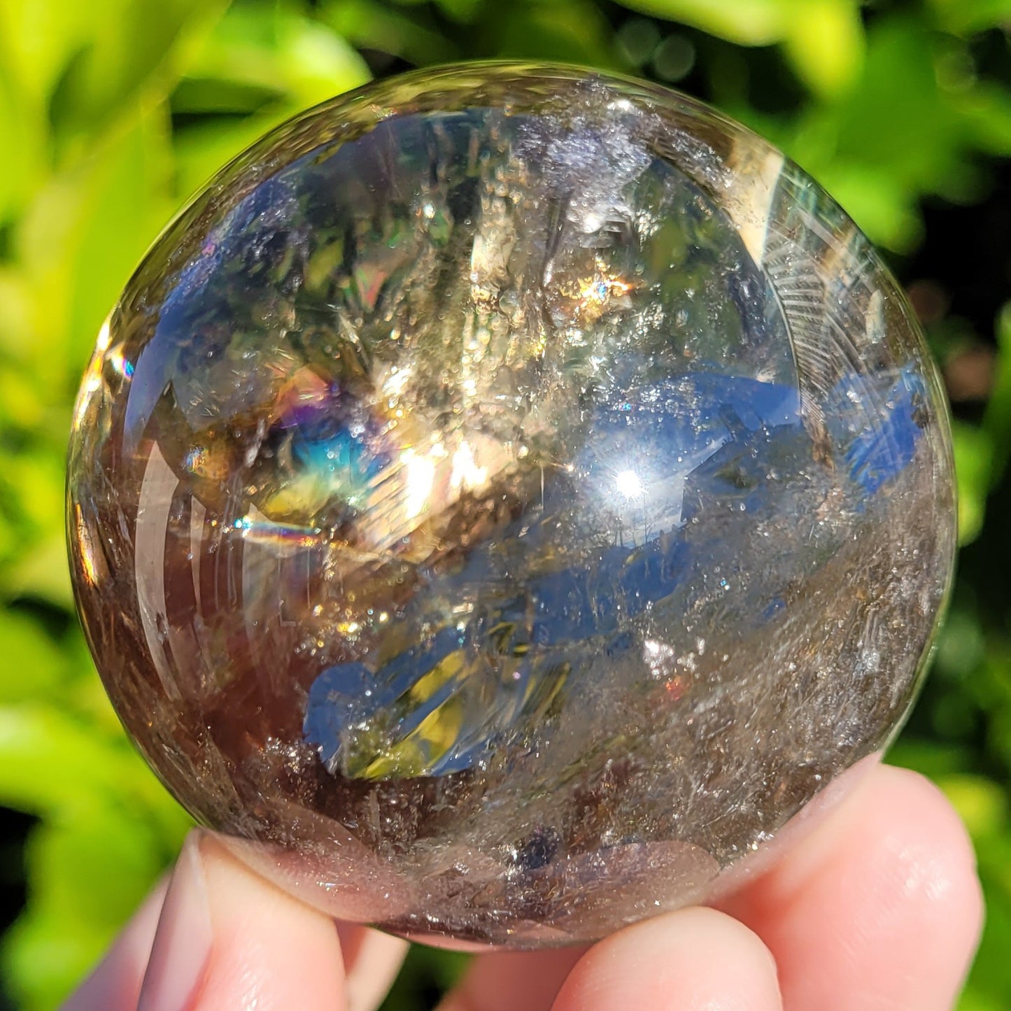 Smokey Quartz Crystal Sphere with Rainbows, 194g, 52mm, 2" (#15)