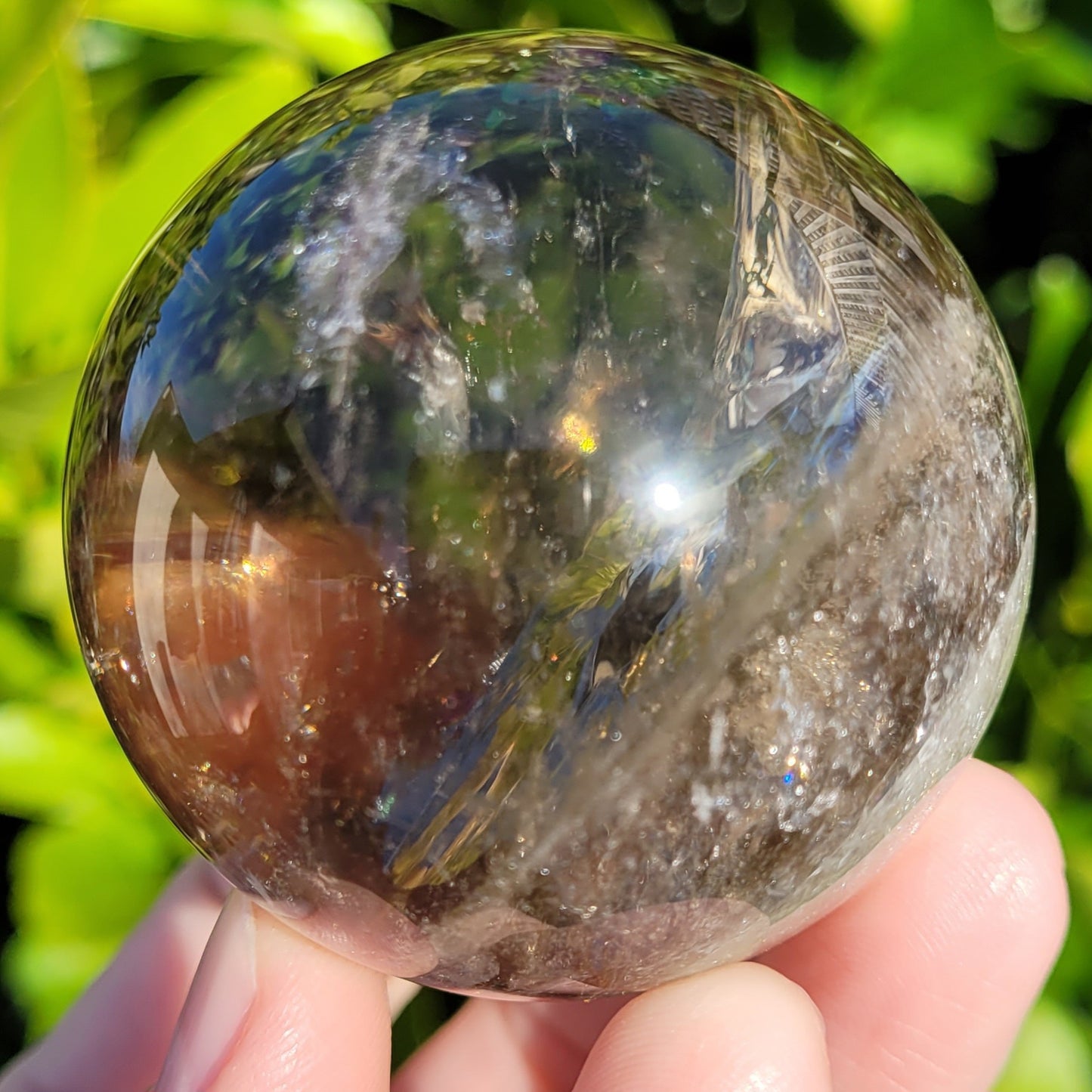 Smokey Quartz Crystal Sphere with Rainbows, 194g, 52mm, 2" (#15)