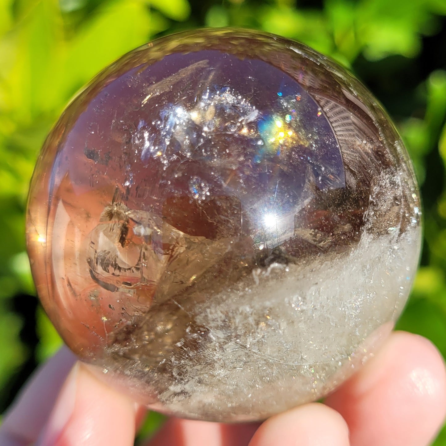 Smokey Quartz Crystal Sphere with Rainbows, 194g, 52mm, 2" (#15)