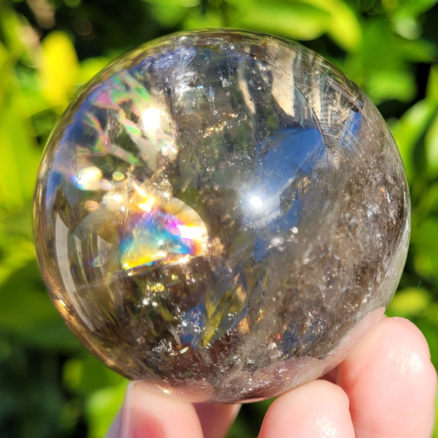 Smokey Quartz Crystal Sphere with Rainbows, 194g, 52mm, 2" (#15)