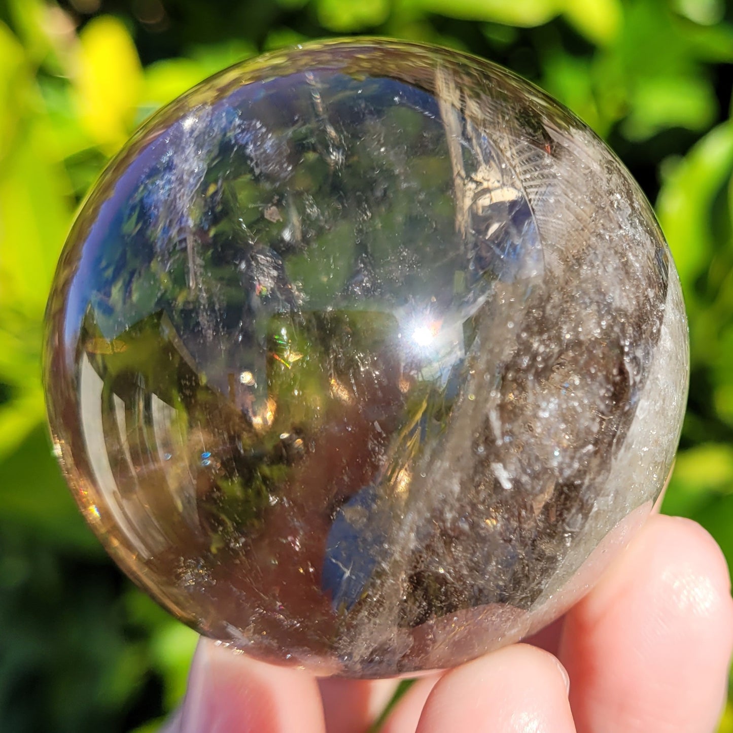 Smokey Quartz Crystal Sphere with Rainbows, 194g, 52mm, 2" (#15)