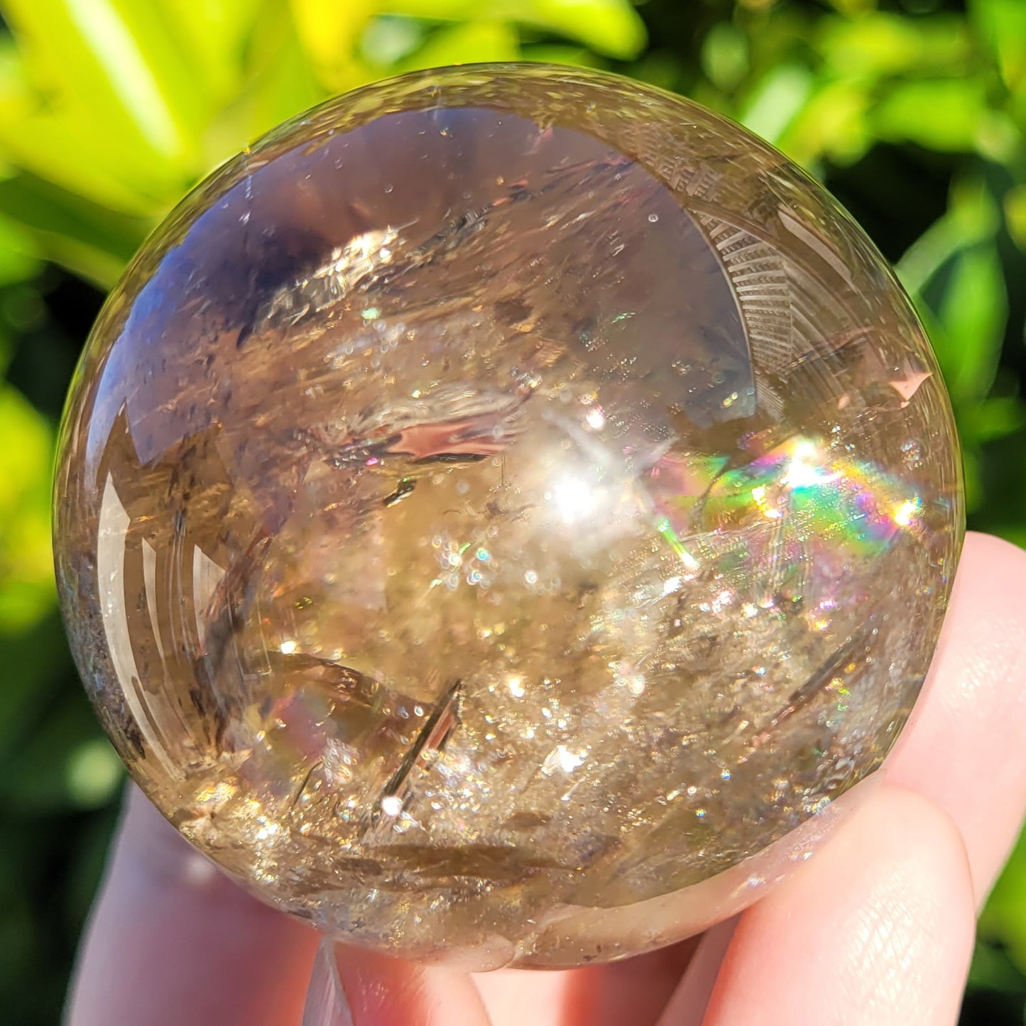 Smokey Quartz Crystal Sphere with Rainbows, 194g, 52mm, 2" (#15)