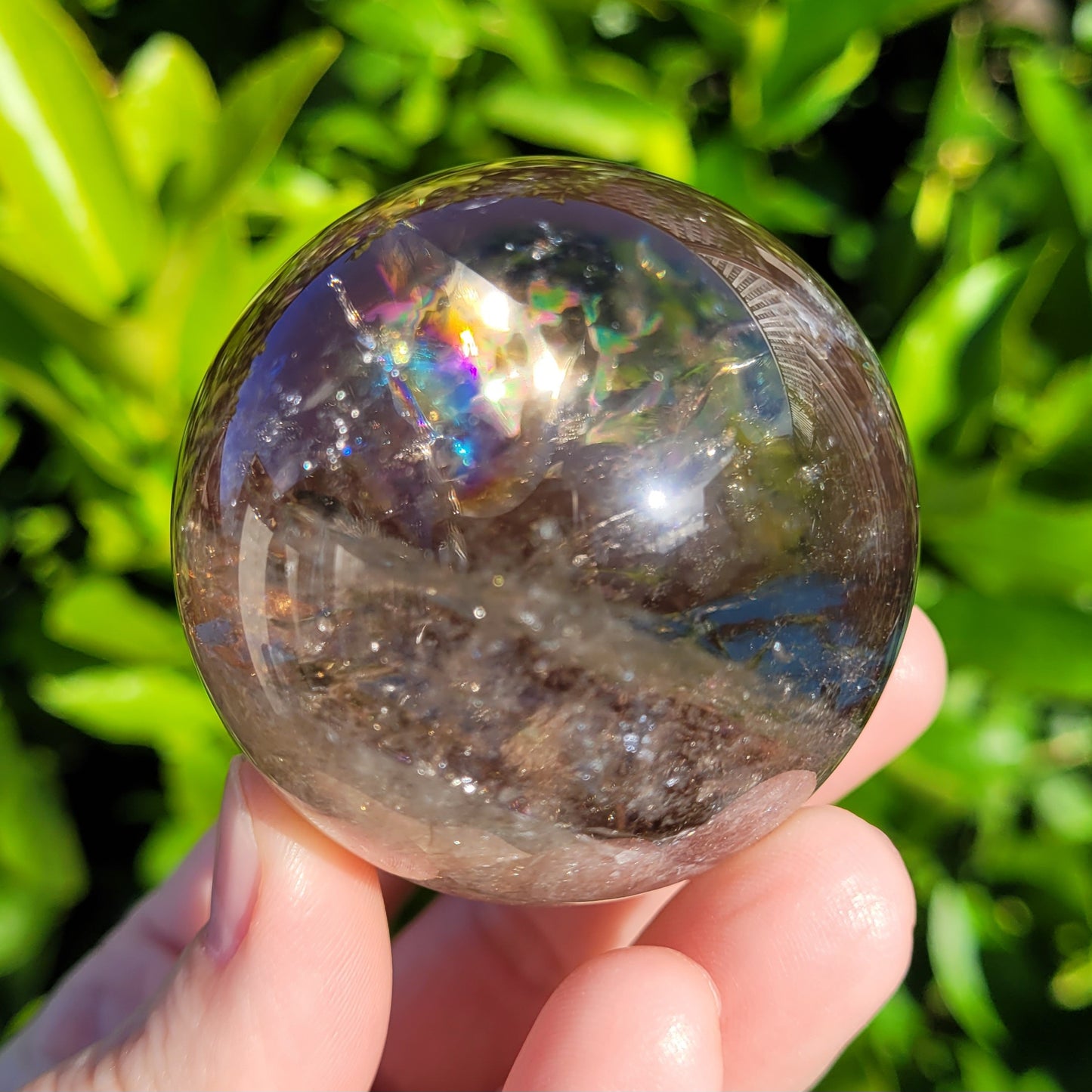 Smokey Quartz Crystal Sphere with Rainbows, 194g, 52mm, 2" (#15)