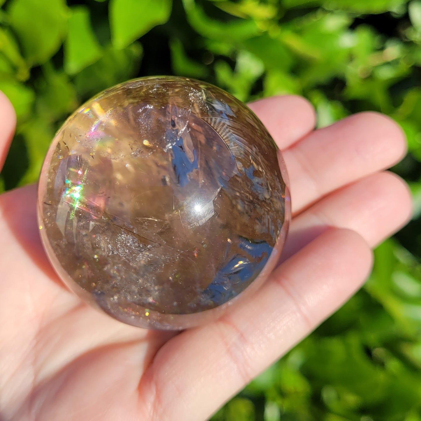 Smokey Quartz Crystal Sphere with Rainbows, 194g, 52mm, 2" (#15)