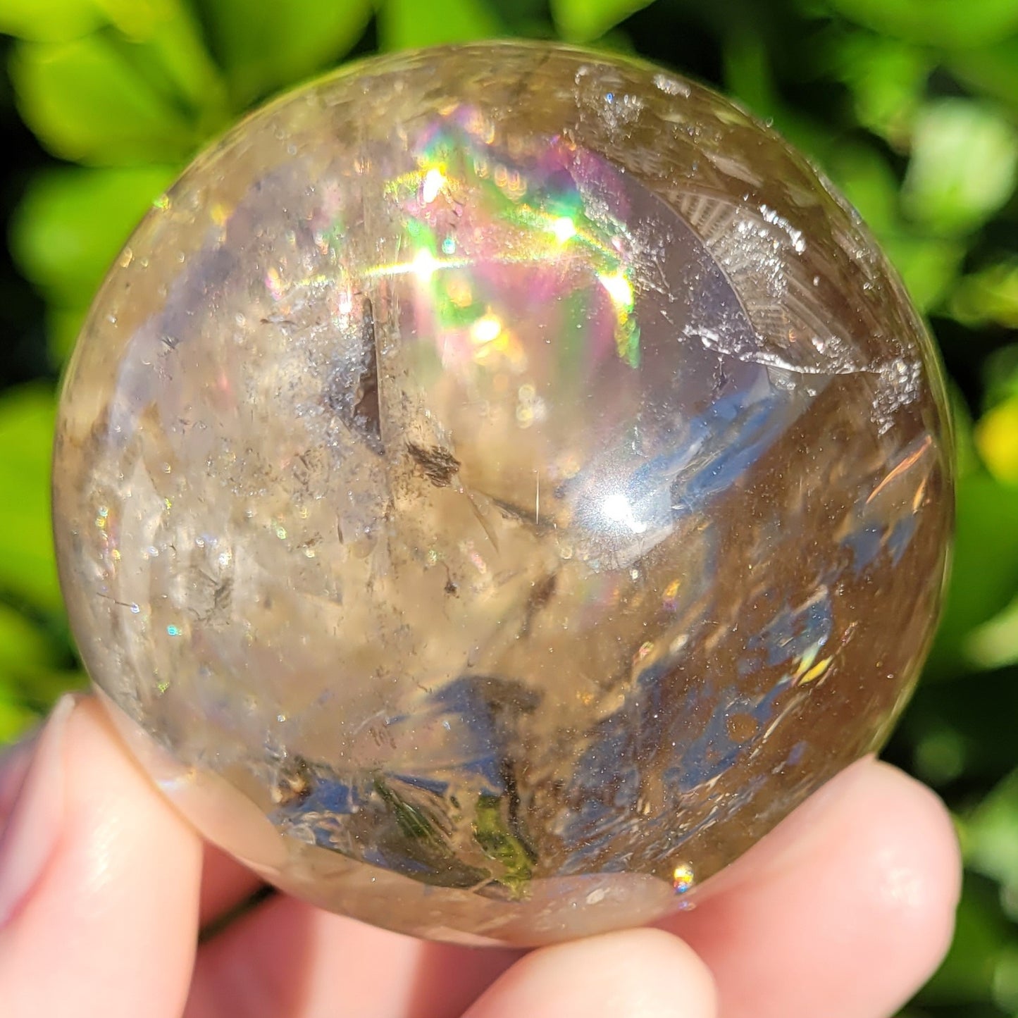 Smokey Quartz Crystal Sphere with Rainbows, 194g, 52mm, 2" (#15)