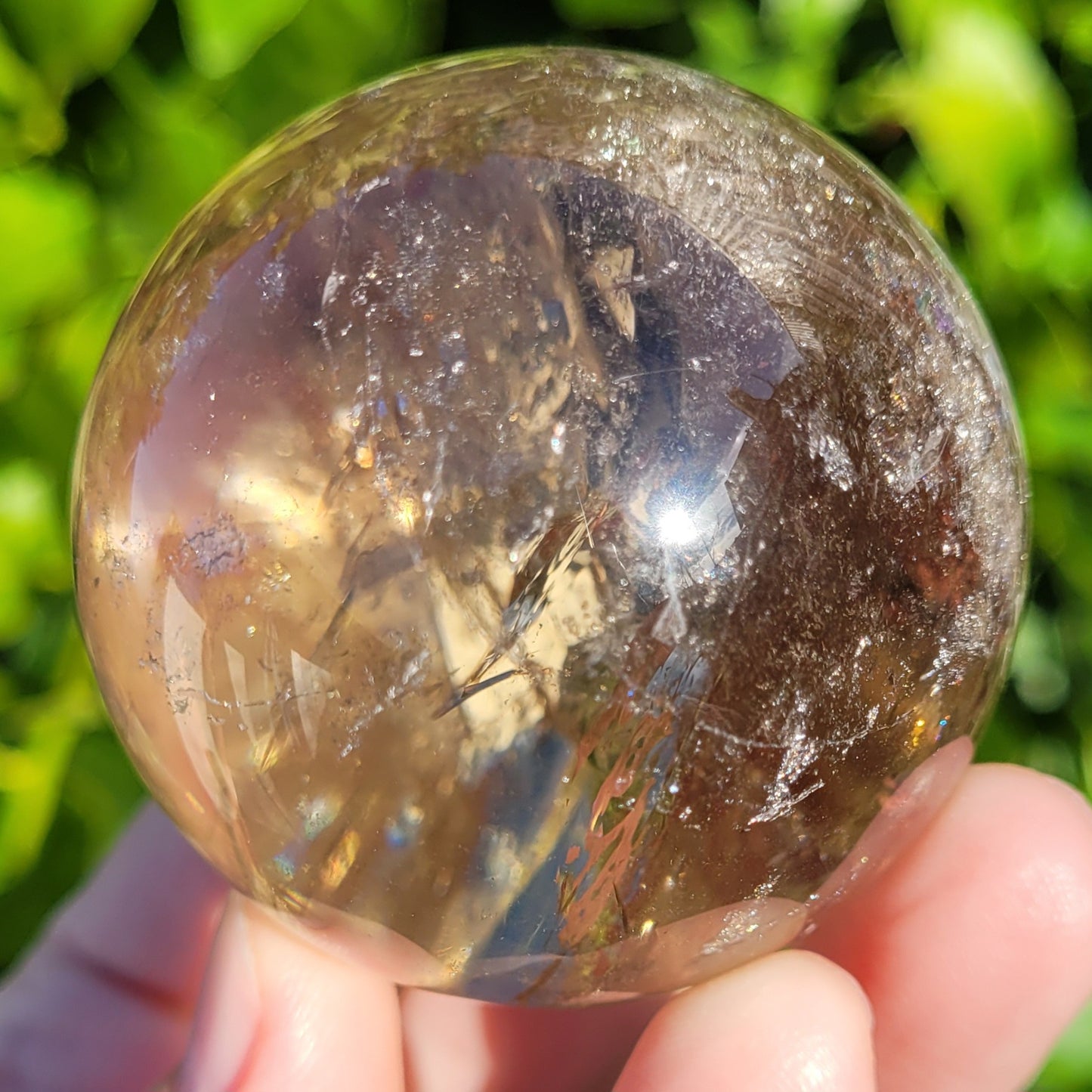 Smokey Quartz Crystal Sphere with Rainbows, 194g, 52mm, 2" (#15)