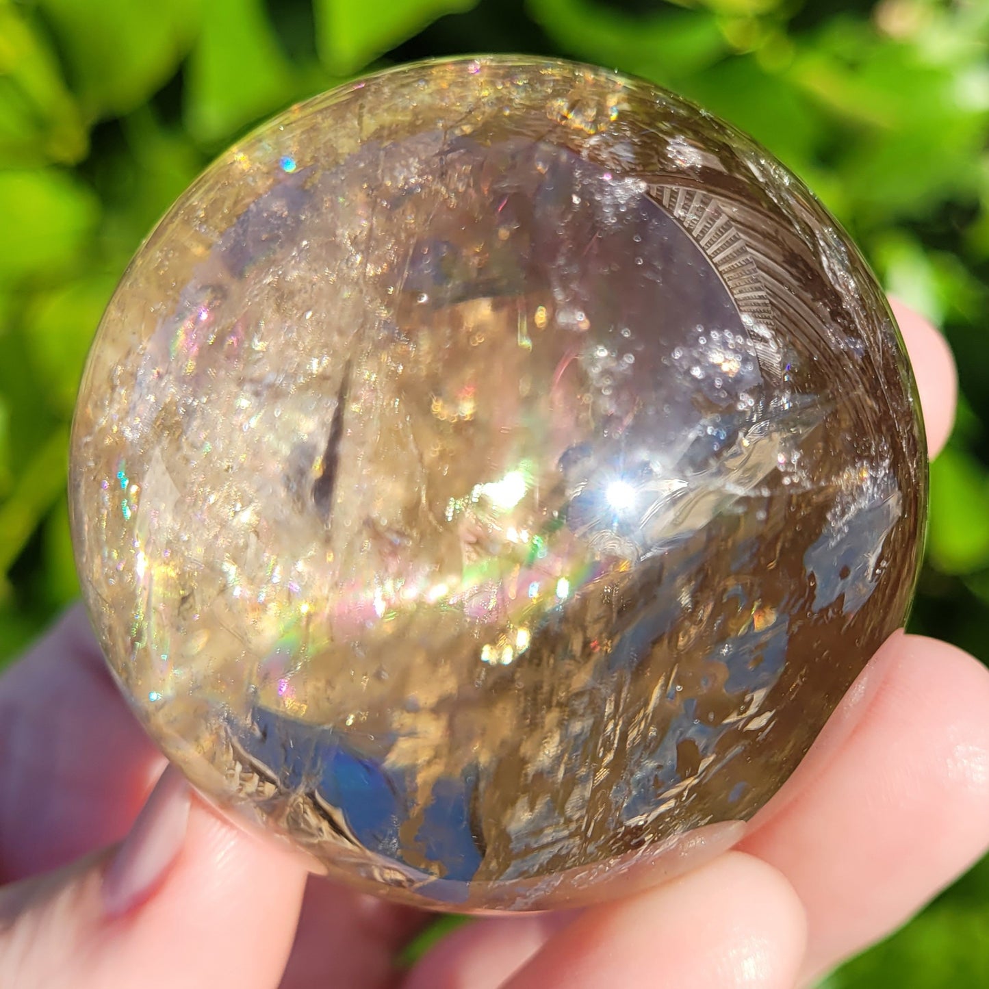 Smokey Quartz Crystal Sphere with Rainbows, 194g, 52mm, 2" (#15)