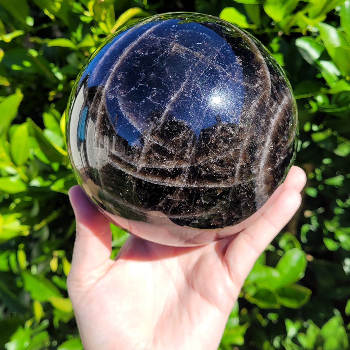 Large Black Rose Quartz Sphere, 7.7lb, 3501g, 136mm, 5.4"