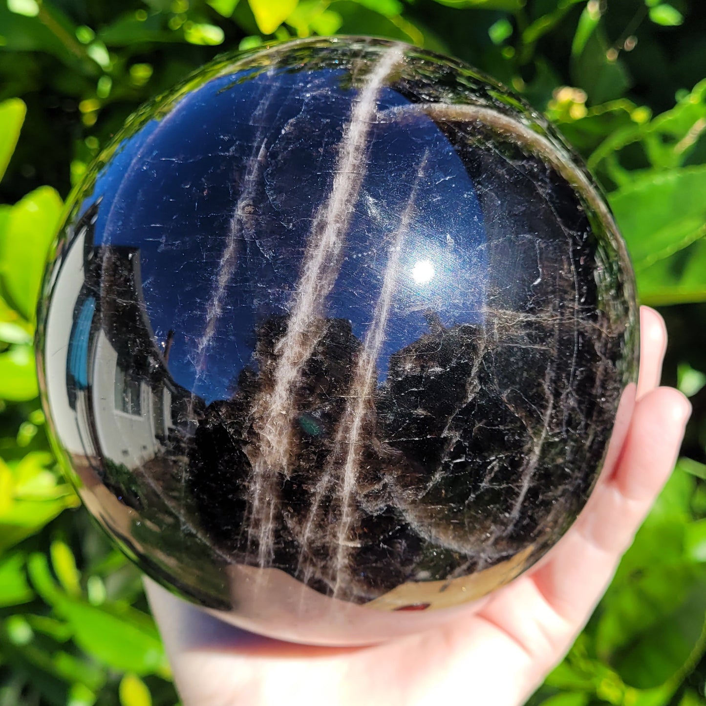 Large Black Rose Quartz Sphere, 7.7lb, 3501g, 136mm, 5.4"