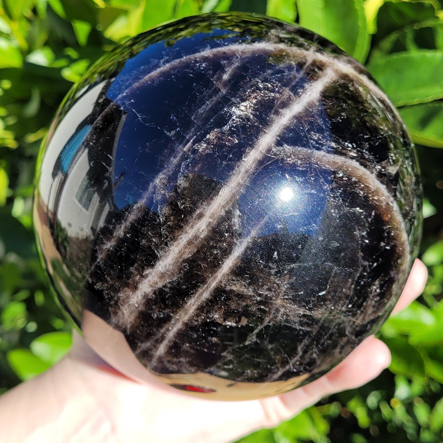 Large Black Rose Quartz Sphere, 7.7lb, 3501g, 136mm, 5.4"